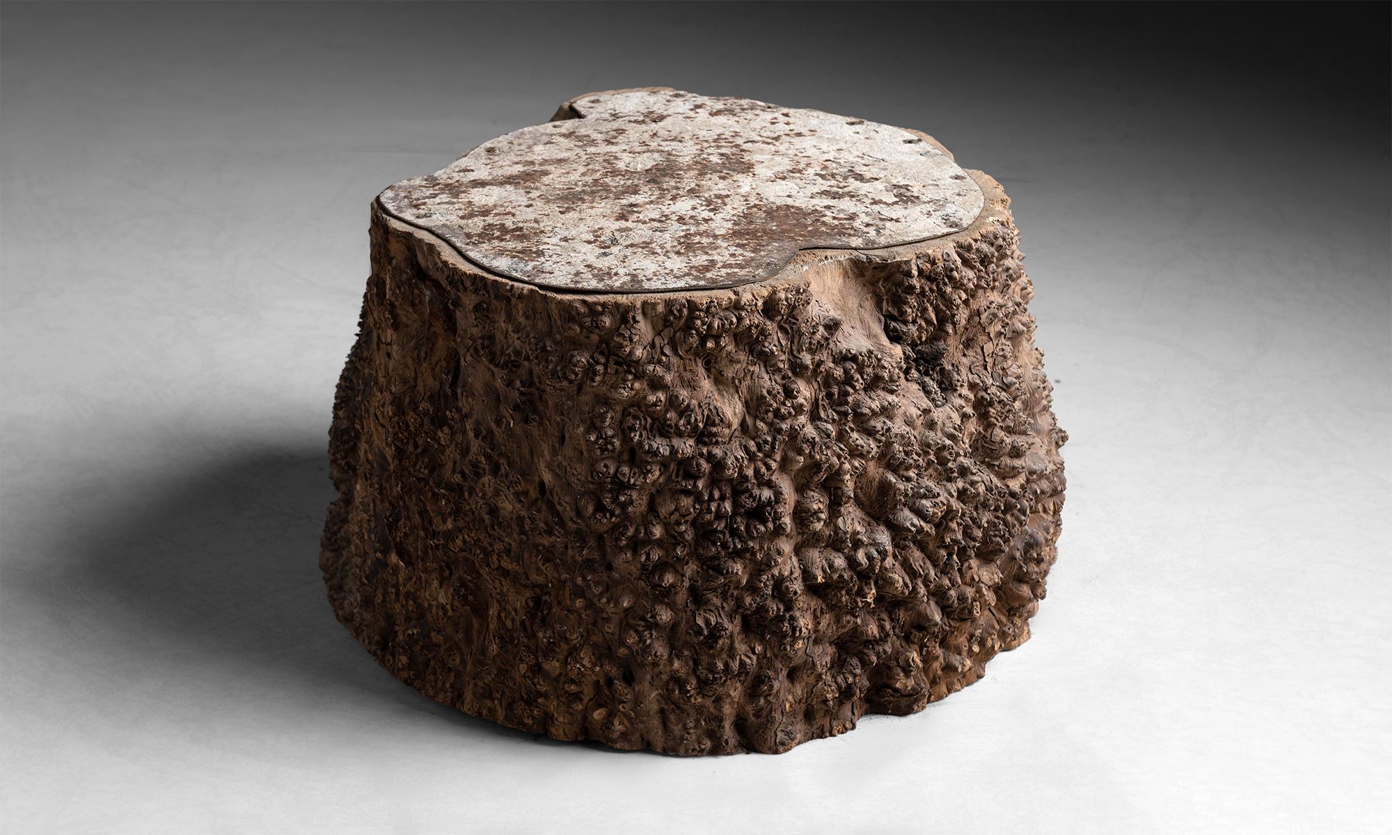 Elm tree trunk side table

France circa 1940

Elm tree with weathered metal top

Measures: 20”dia x 14”h

*Please note the price is per unit*

