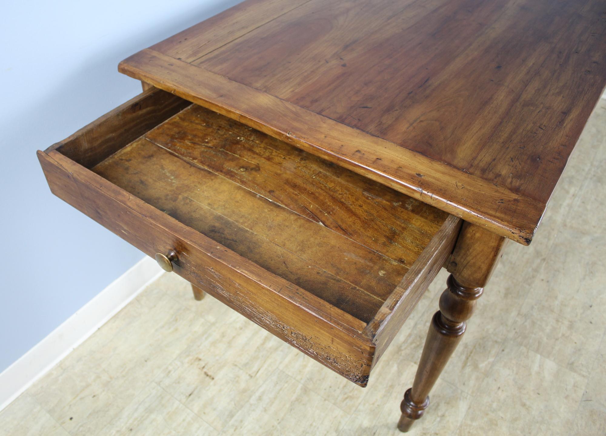 19th Century Elm Turned Leg Farm Table with Breadslide