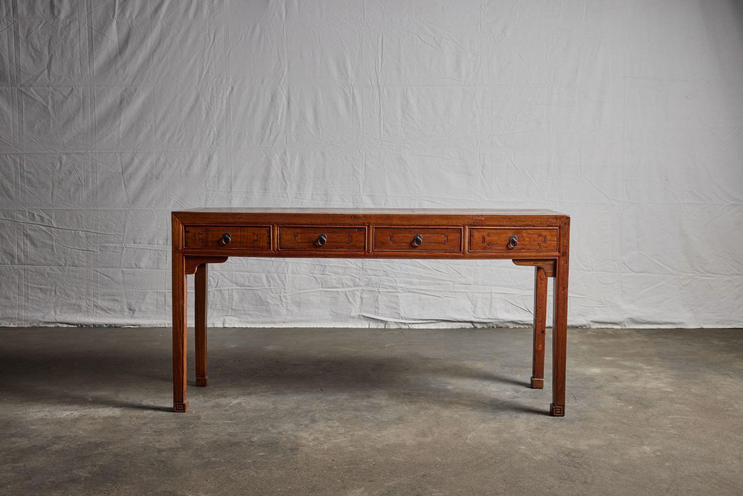 Late 19th century elm wood 4 drawer console table.