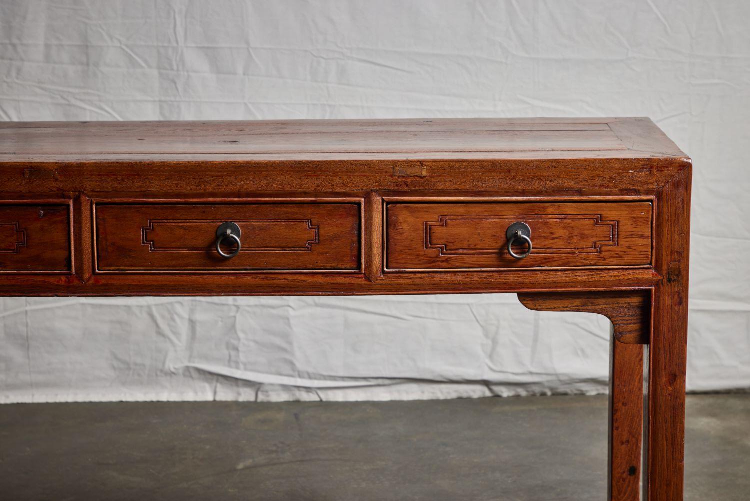 Chinese Elm Wood 4 Drawer Console Table