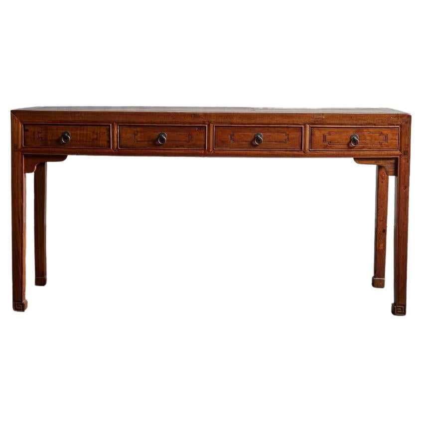 Elm Wood 4 Drawer Console Table
