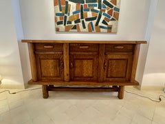 Elm Wood Brutalist Design Decoratively Carved Credenza, Denmark, 1960s