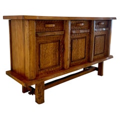 Vintage Elm Wood Brutalist Design Decoratively Carved Credenza, Denmark, 1960s