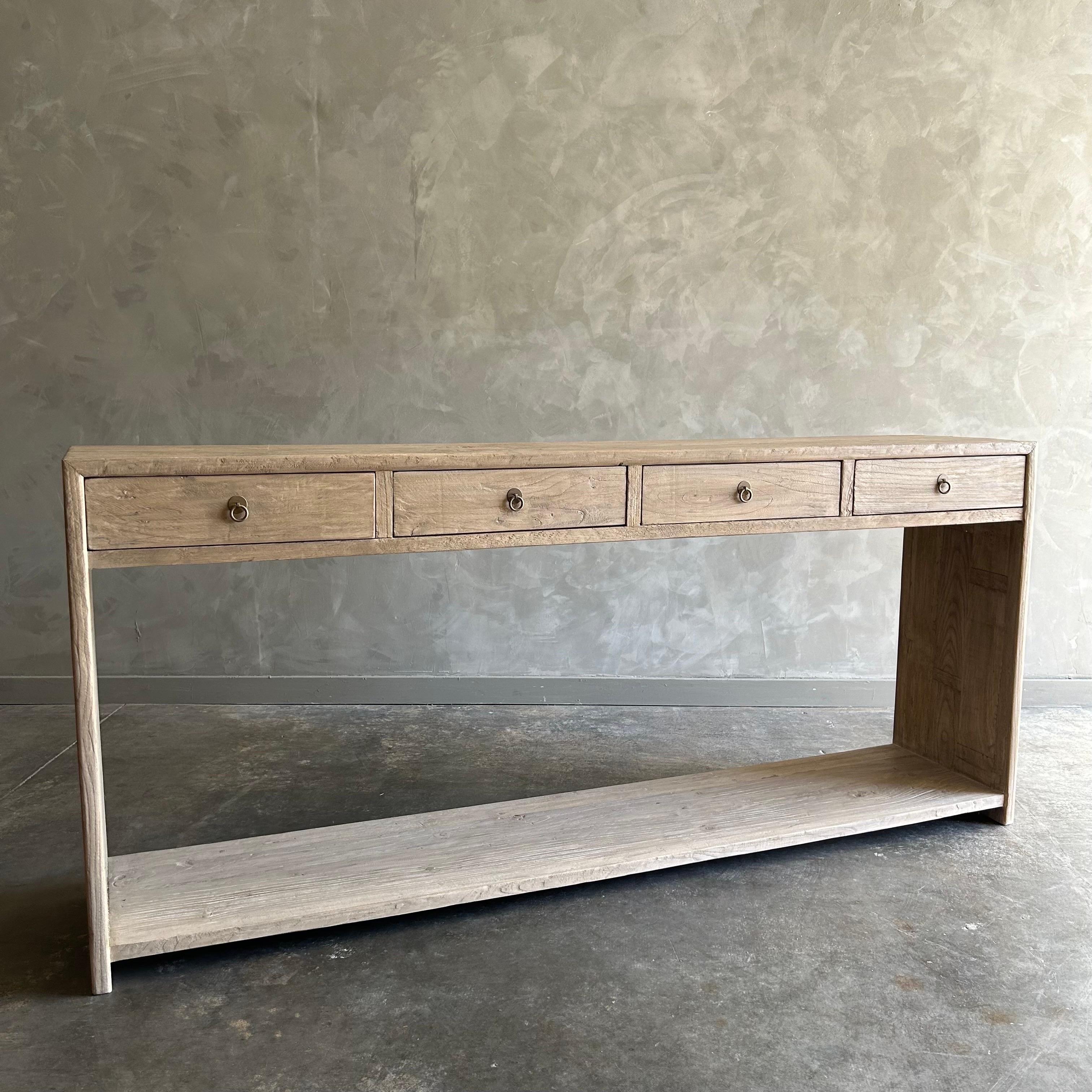 Elm Wood Console Table with Drawer in Natural Finish 80