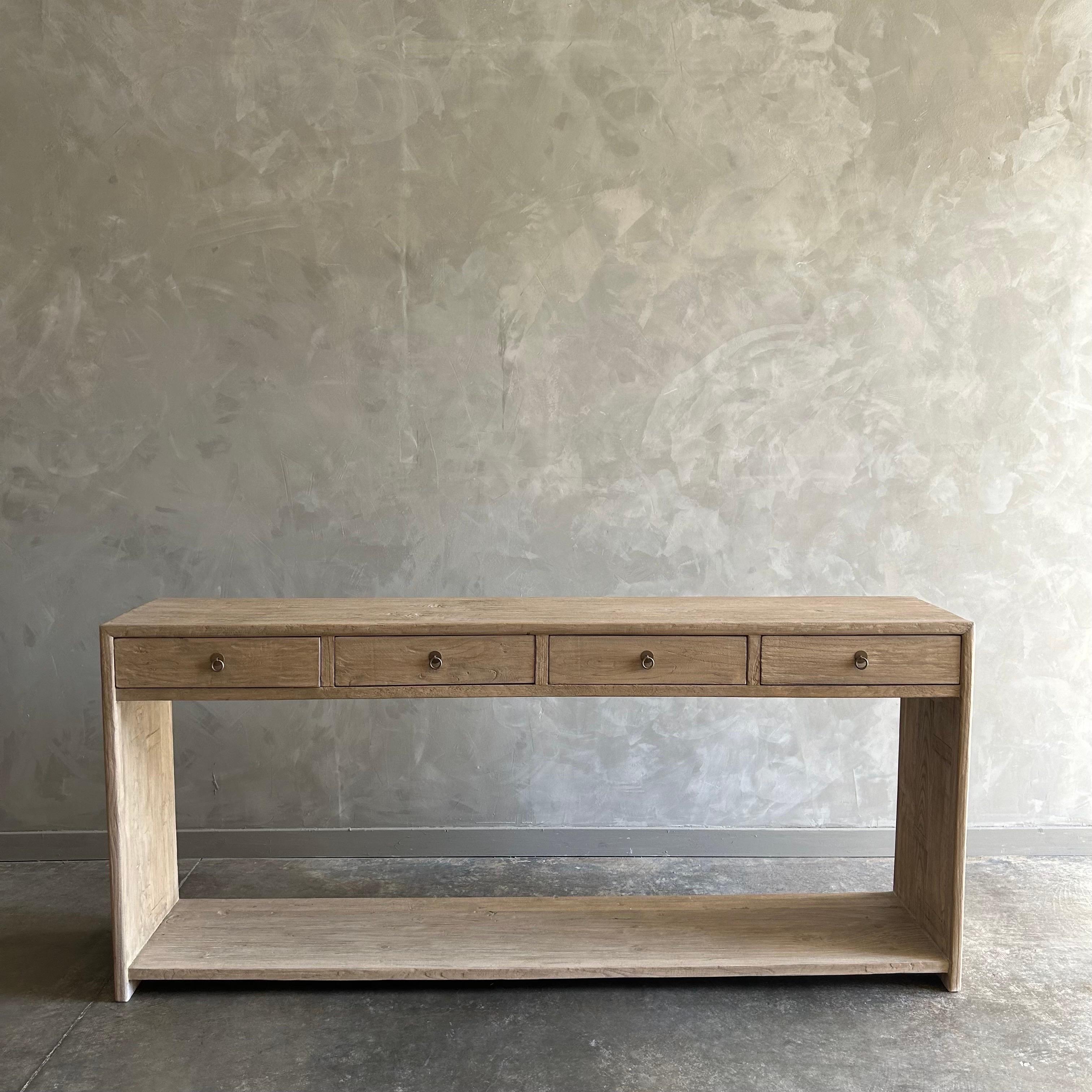 Organic Modern Elm Wood Console Table with Drawer in Natural Finish 80
