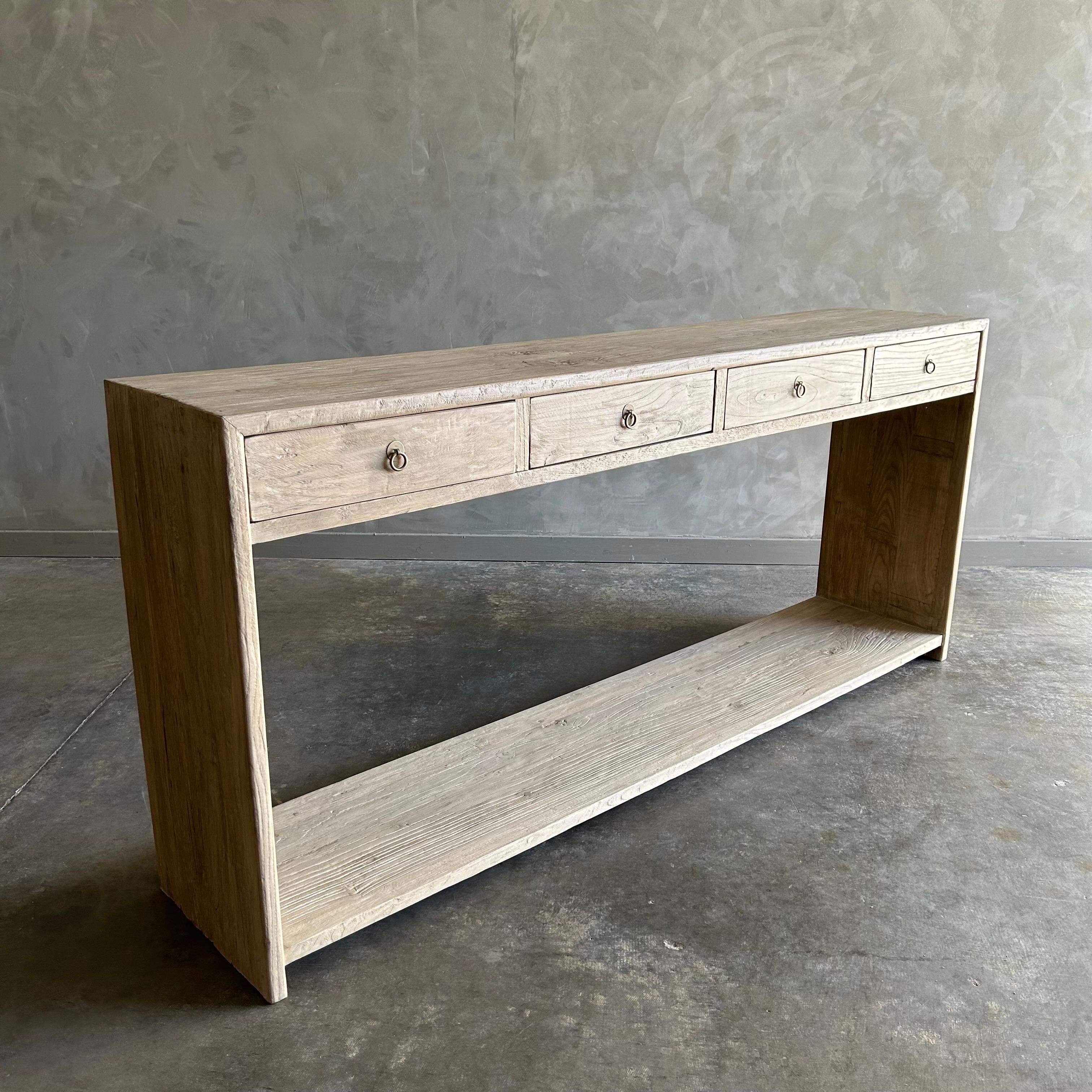 Table console en bois d'orme avec tiroir en fini Nature 80