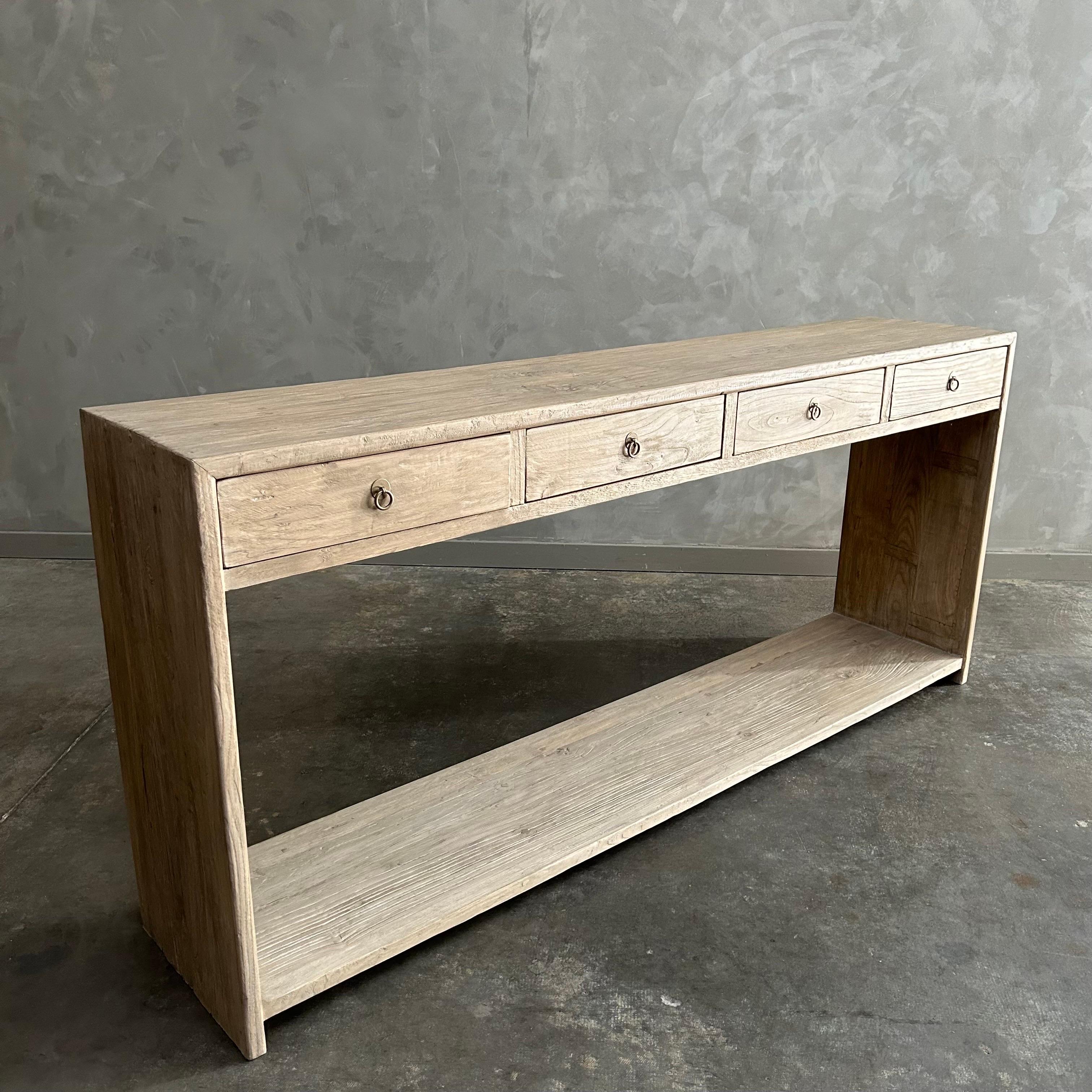 Orme Table console en bois d'orme avec tiroir en fini Nature 80