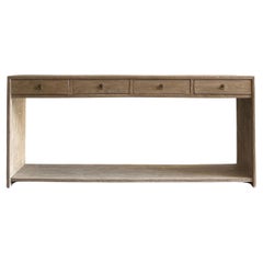 Elm Wood Console Table with Drawer in Natural Finish 80"