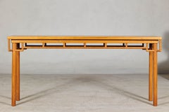Elm Wood Console Table with Humpback-Form Stretcher and Openwork Details