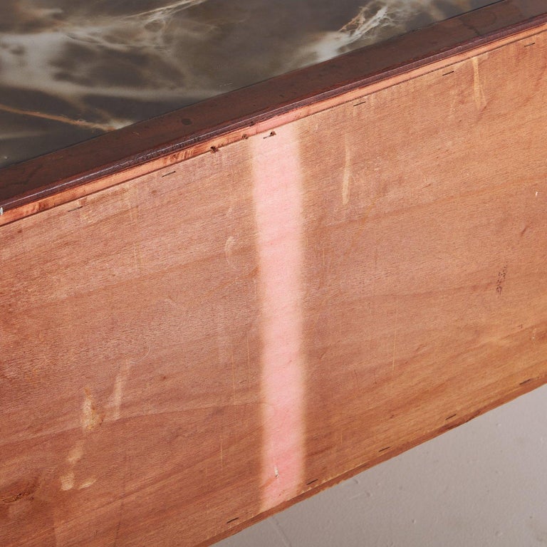 Elm Wood Credenza with Marbled Glass Top, Italy 20th Century For Sale