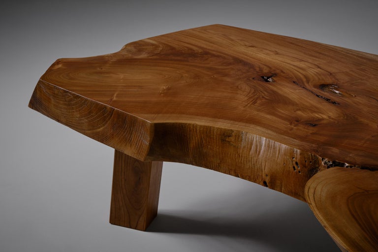 Elm Wood Live Edge Coffee Table, Japan 1970s at 1stDibs