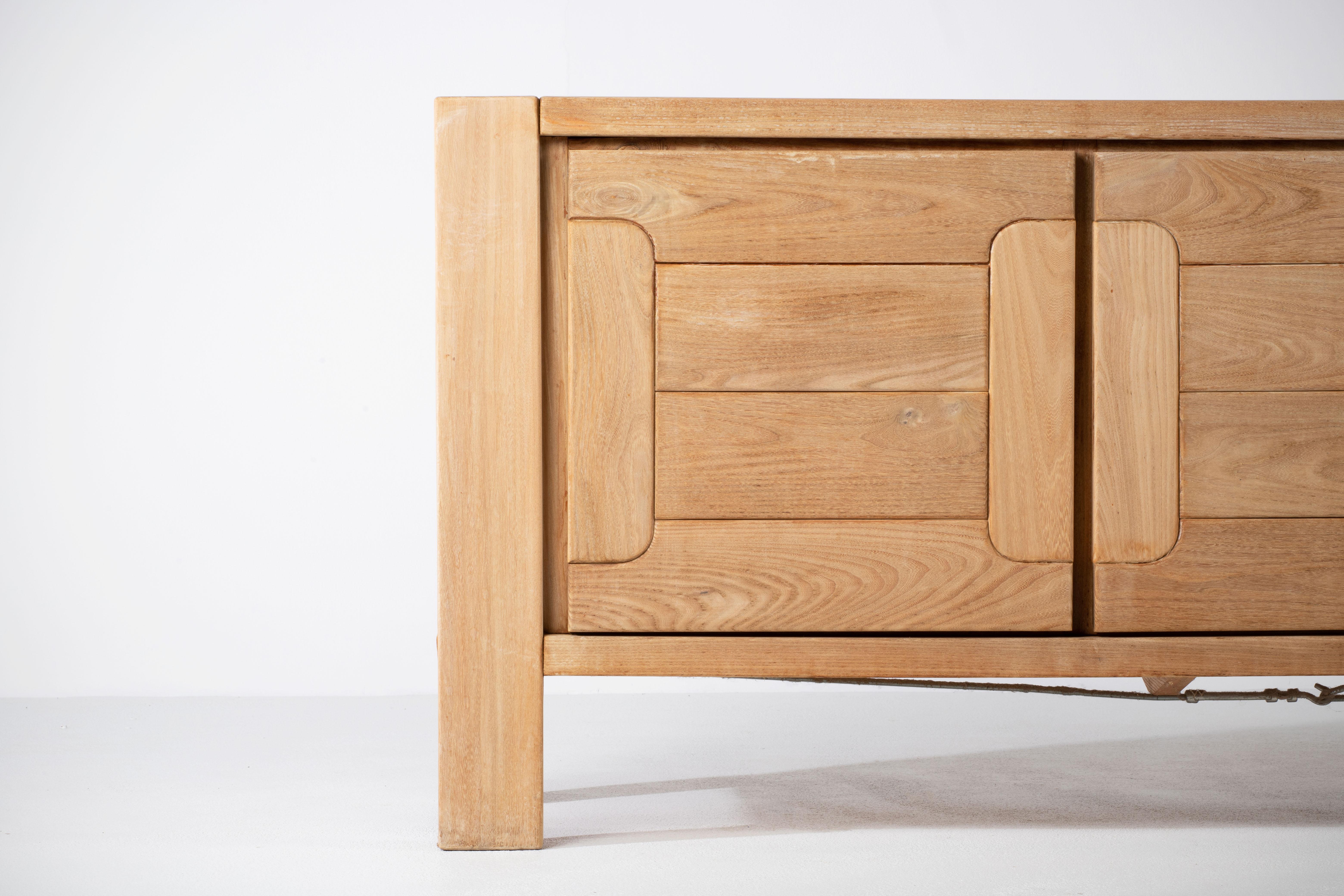 Elm Wood Sideboard Attributed to Maison Regain, France, 1970s 4