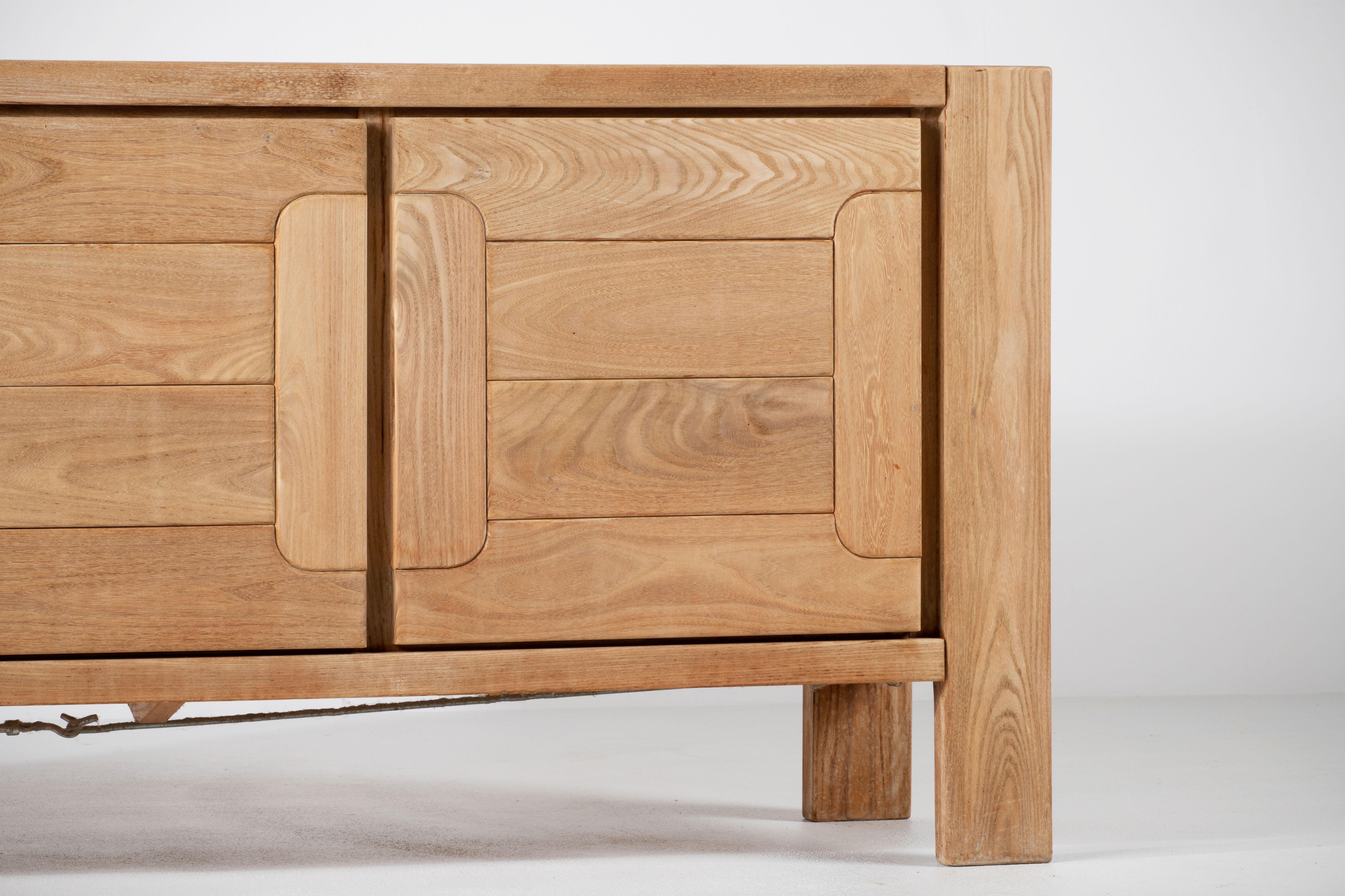 Elm Wood Sideboard Attributed to Maison Regain, France, 1970s 5