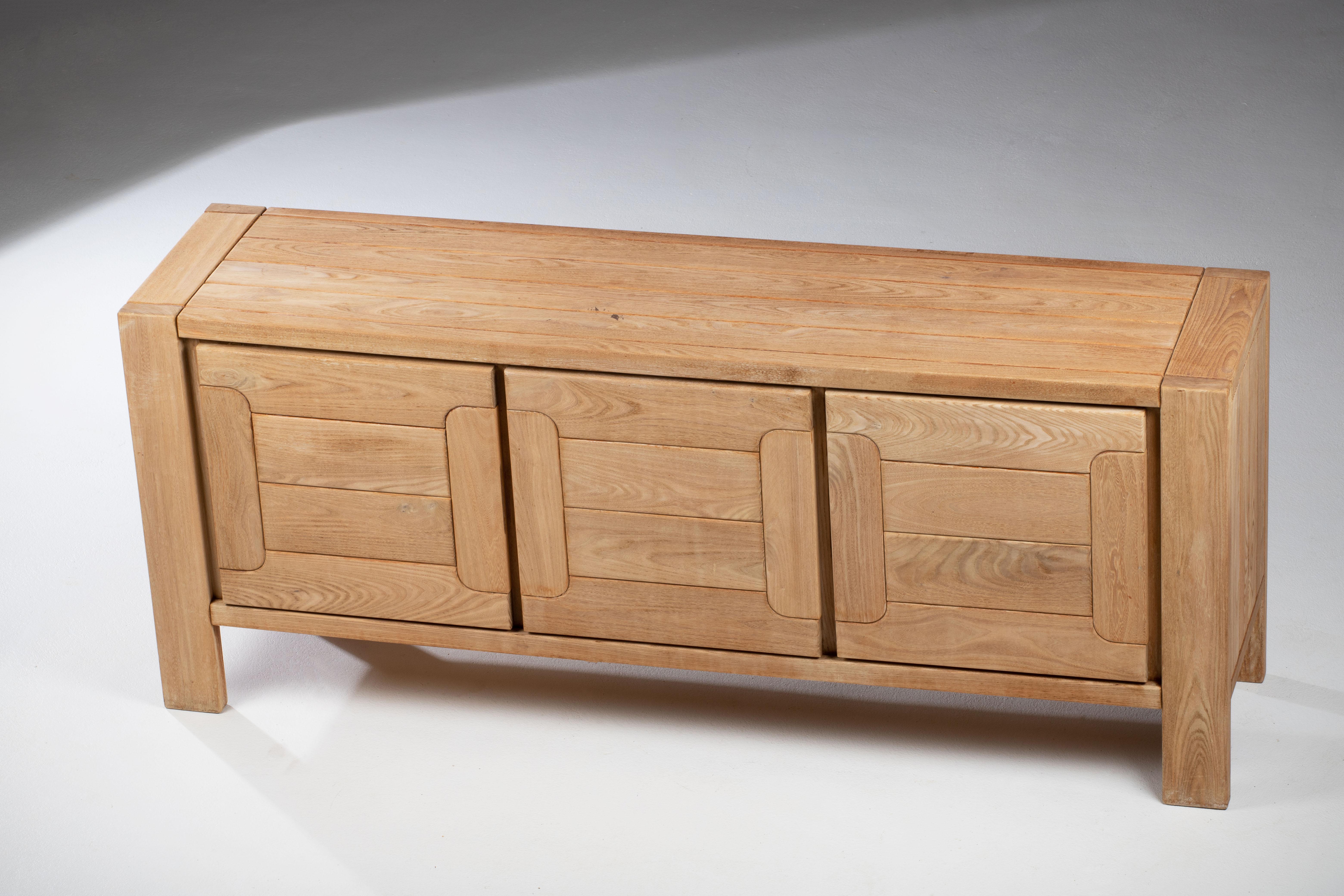 Elm Wood Sideboard Attributed to Maison Regain, France, 1970s 7