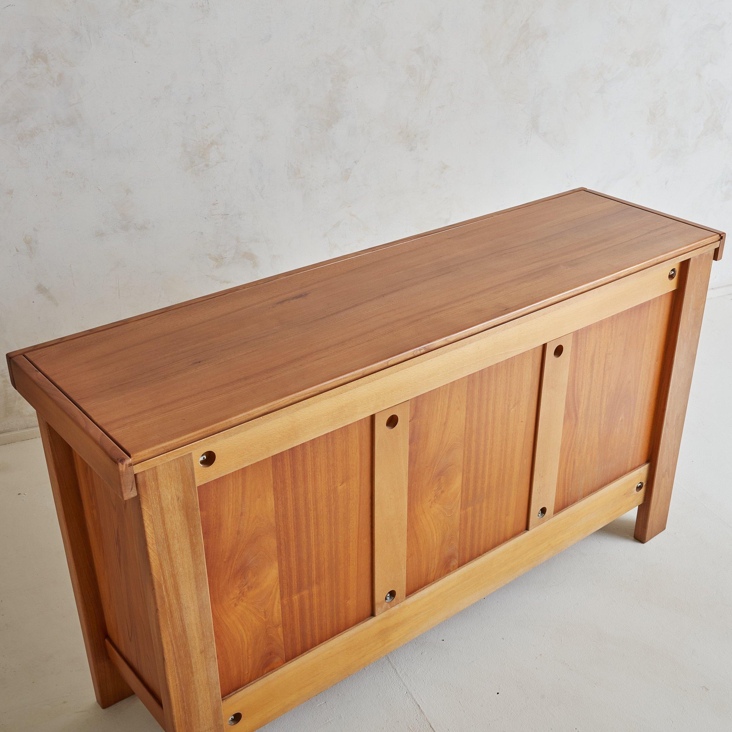 French Elm Wood Sideboard Attributed to Maison Regain, France 1970s For Sale
