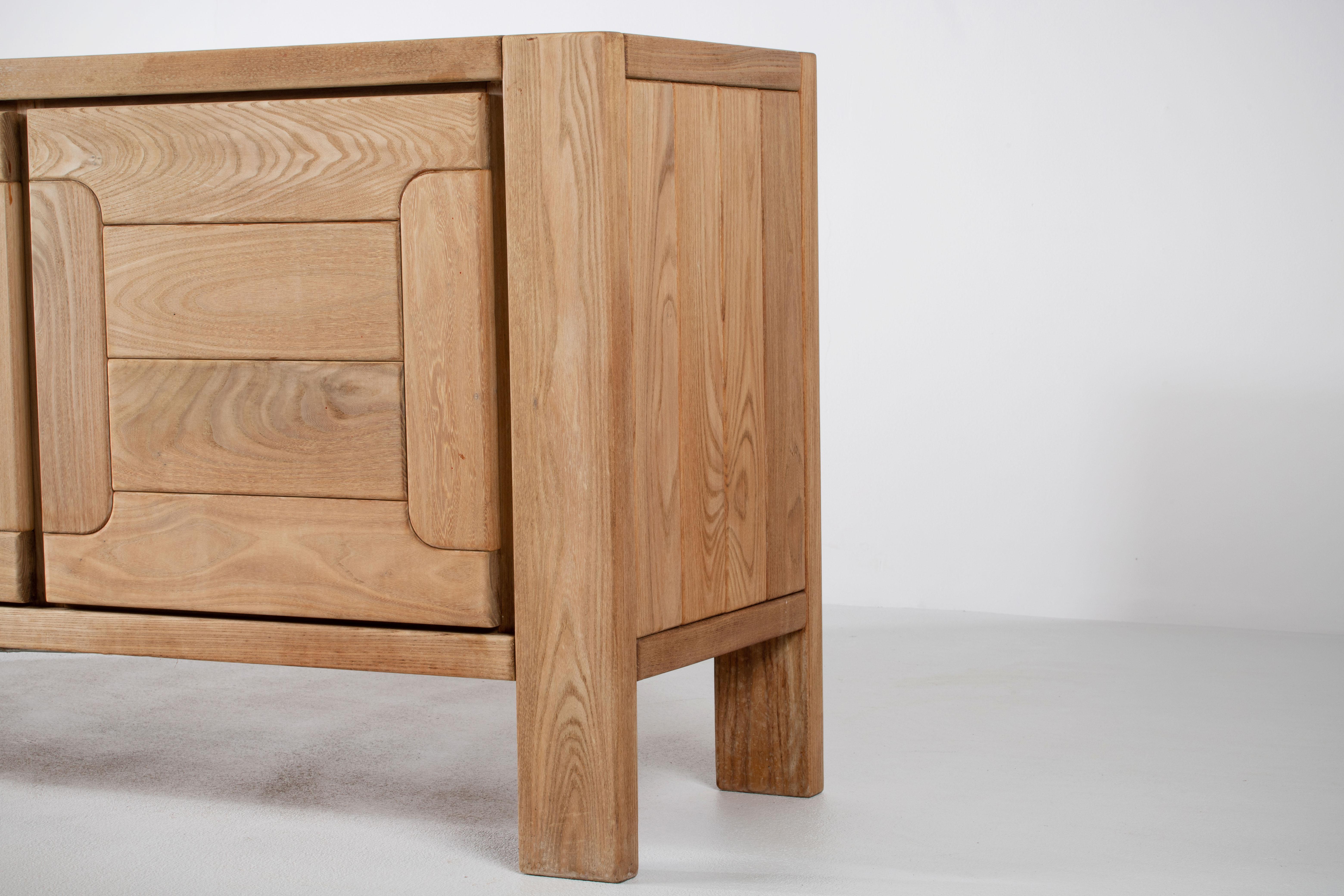 Elm Wood Sideboard Attributed to Maison Regain, France, 1970s 2