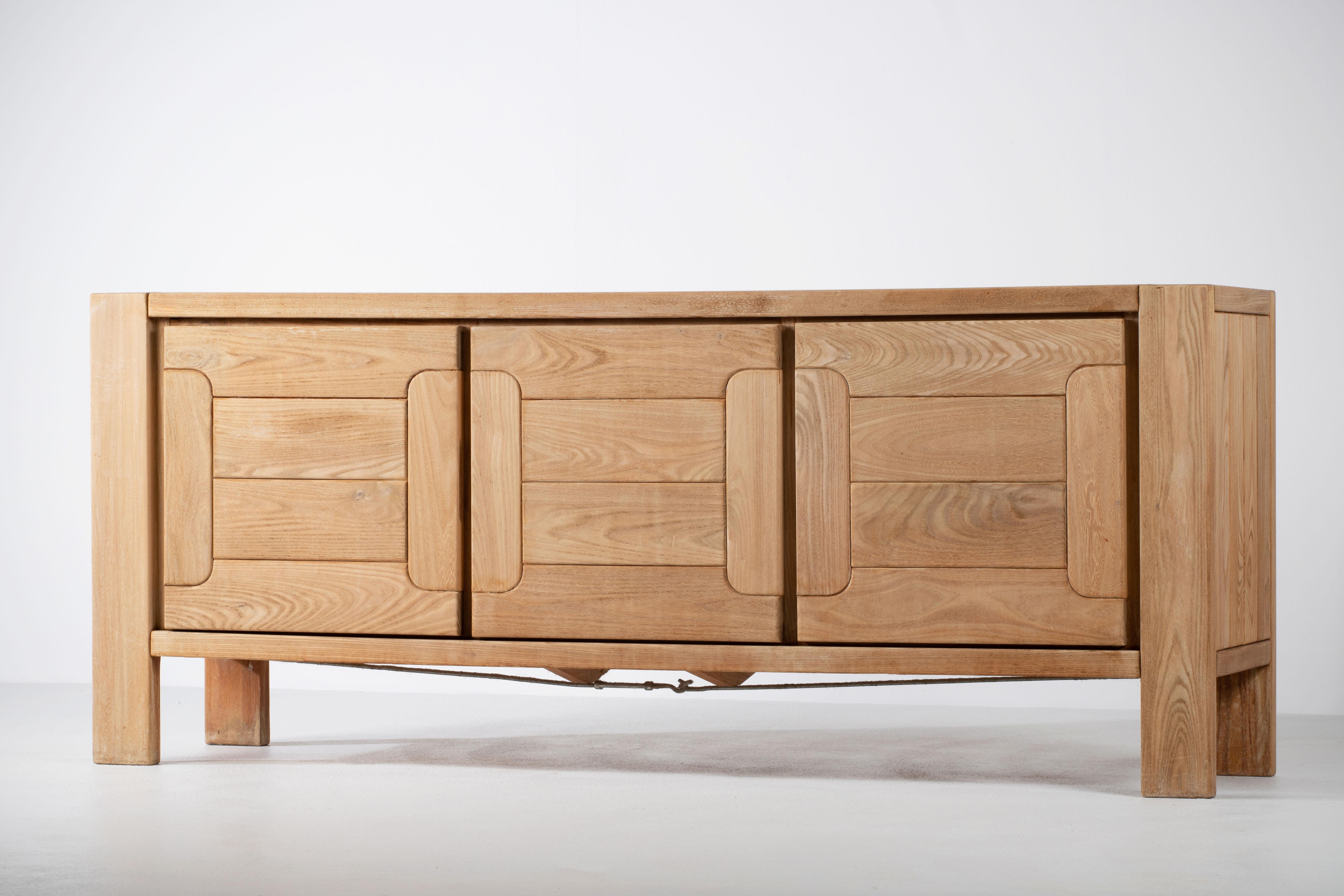 Elm Wood Sideboard Attributed to Maison Regain, France, 1970s 3