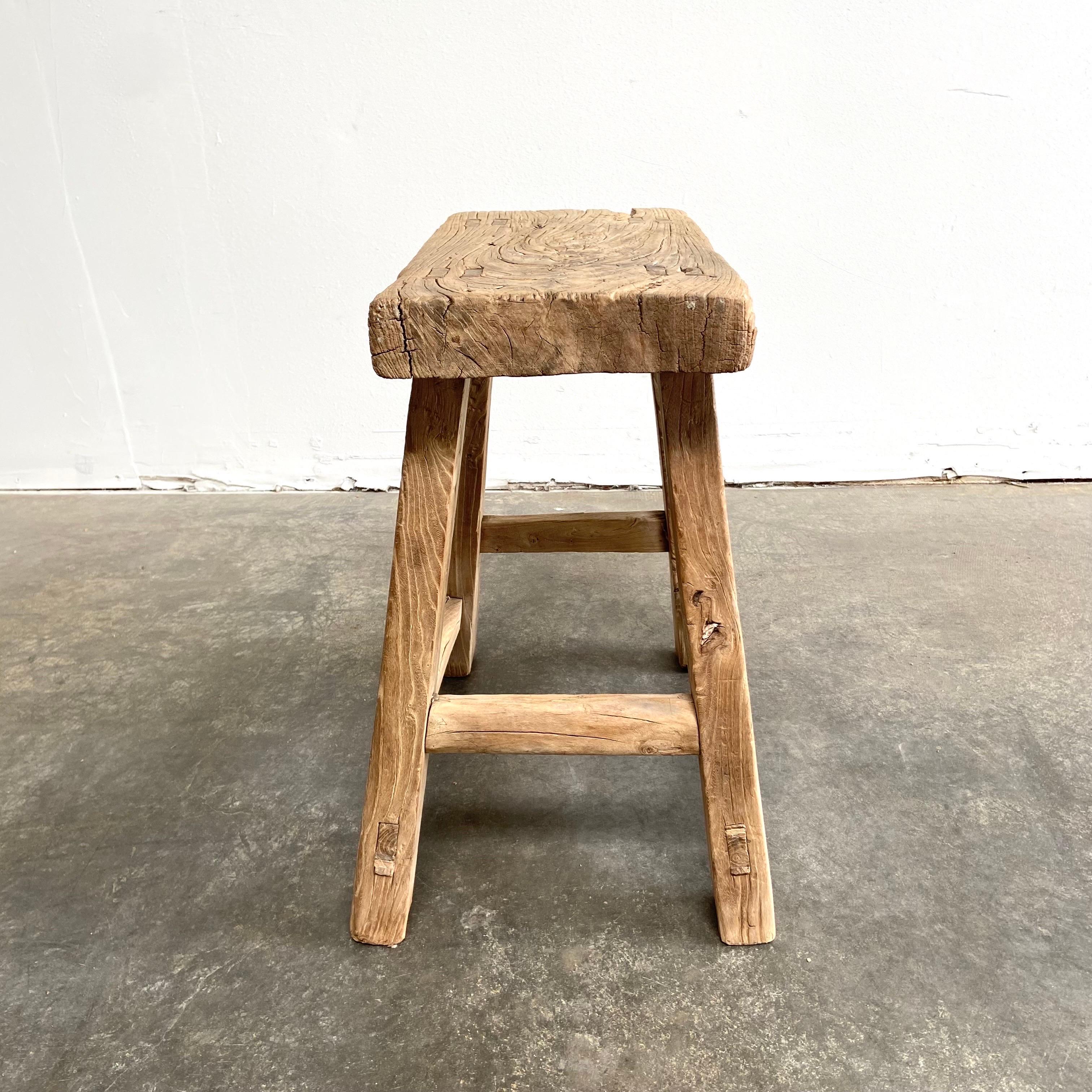Elm Wood Stool In Good Condition In Brea, CA