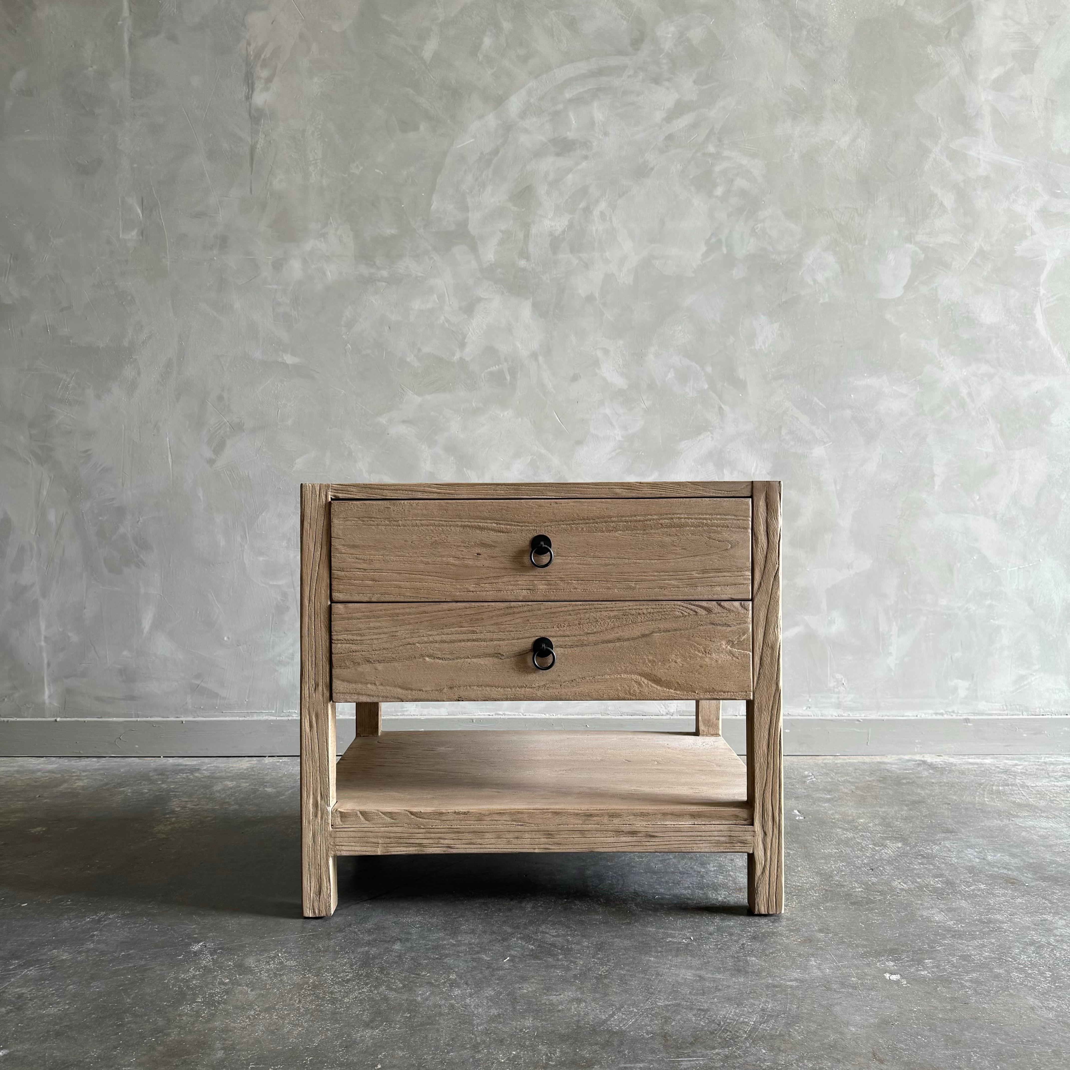 The Natalie Nightstand is a charming bedside storage solution. The two-drawers offers both convenience and function. Due to the reclaimed wood material, some variations and imperfections are considered normal and add to the unique character of each