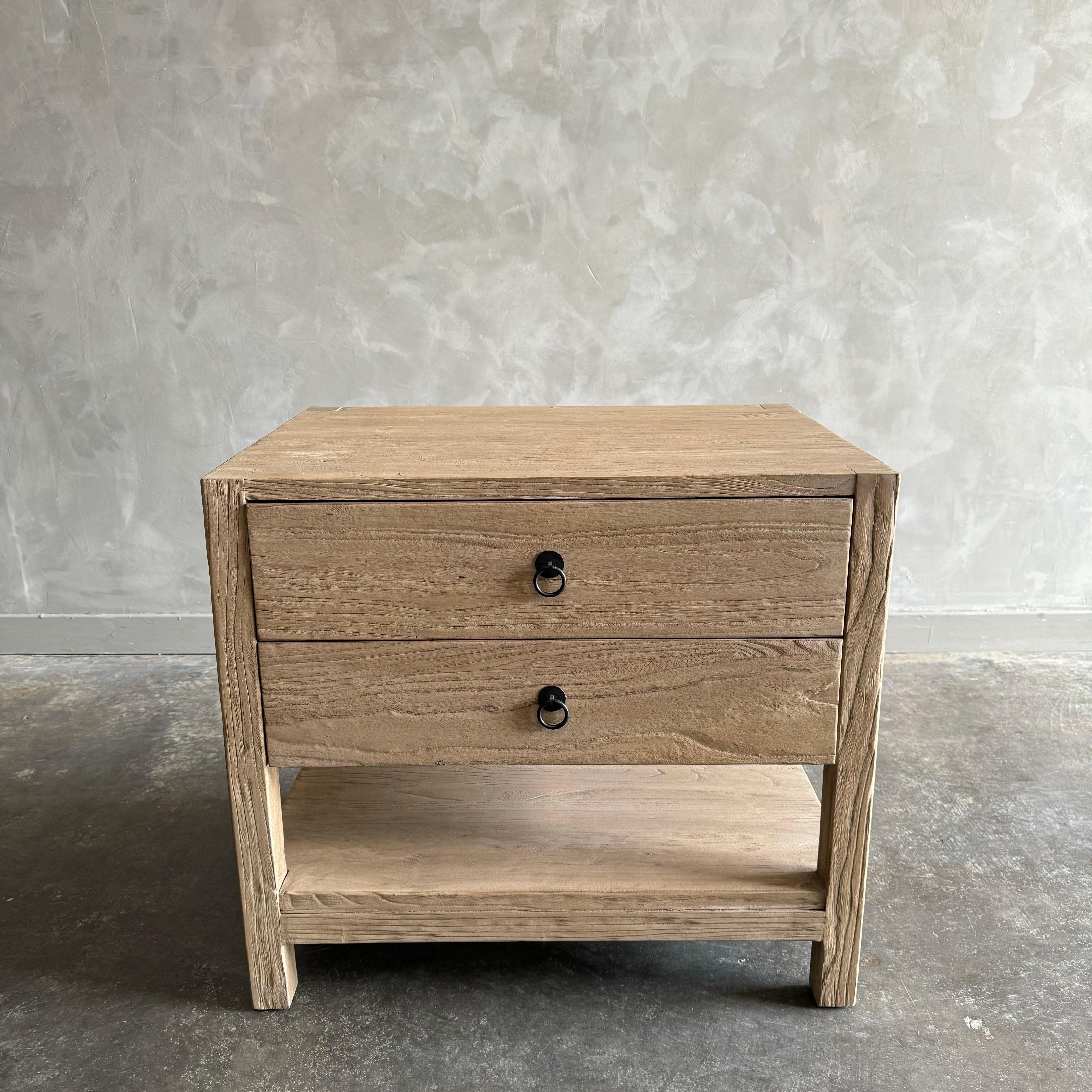 Elm Wood Two Drawer Night Stand In New Condition For Sale In Brea, CA