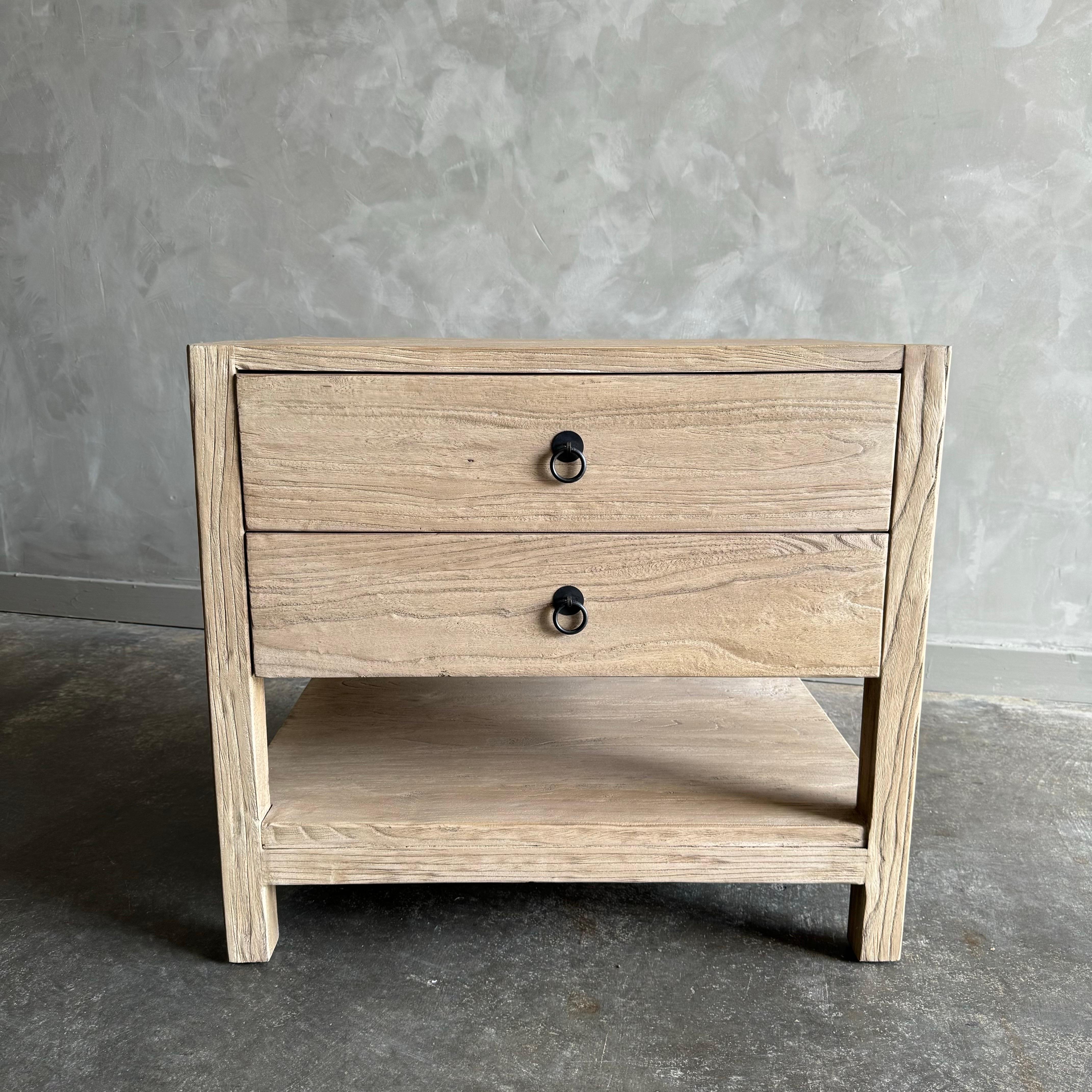 Reclaimed Wood Elm wood two drawer night stand For Sale