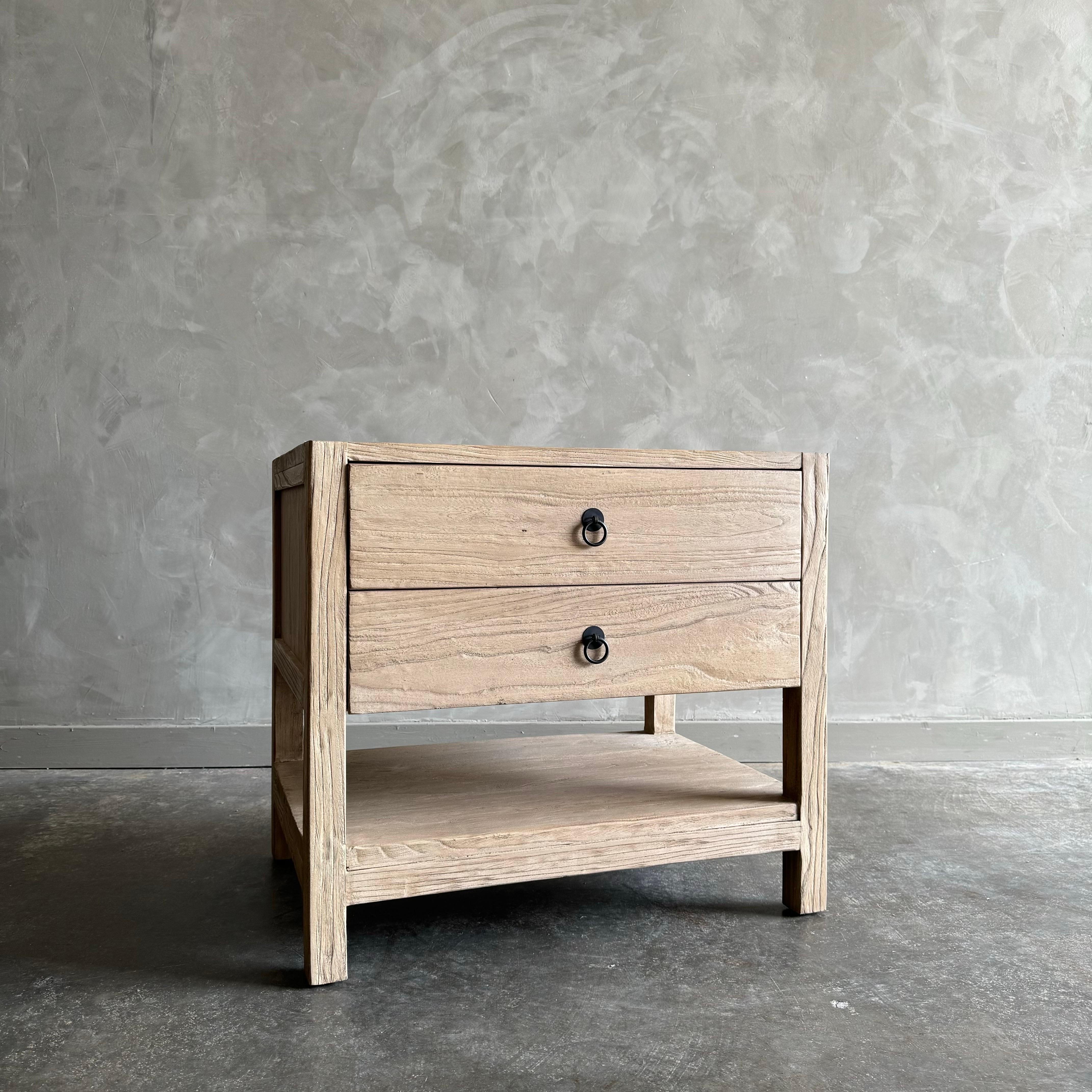 Flores Natural Wood Nightstand With 1 Drawer & Shelf | Coastal/Scandinavian Style Bedside Table