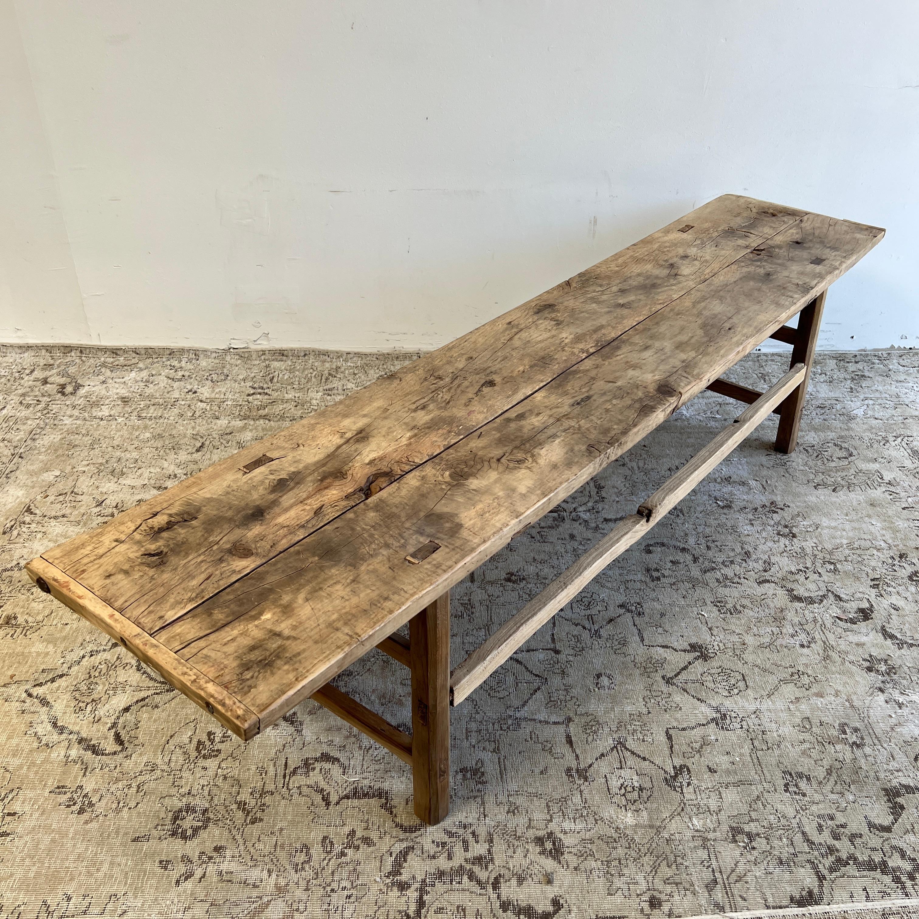Elm Wood Wide Seat Bench or Coffee Table In Good Condition In Brea, CA