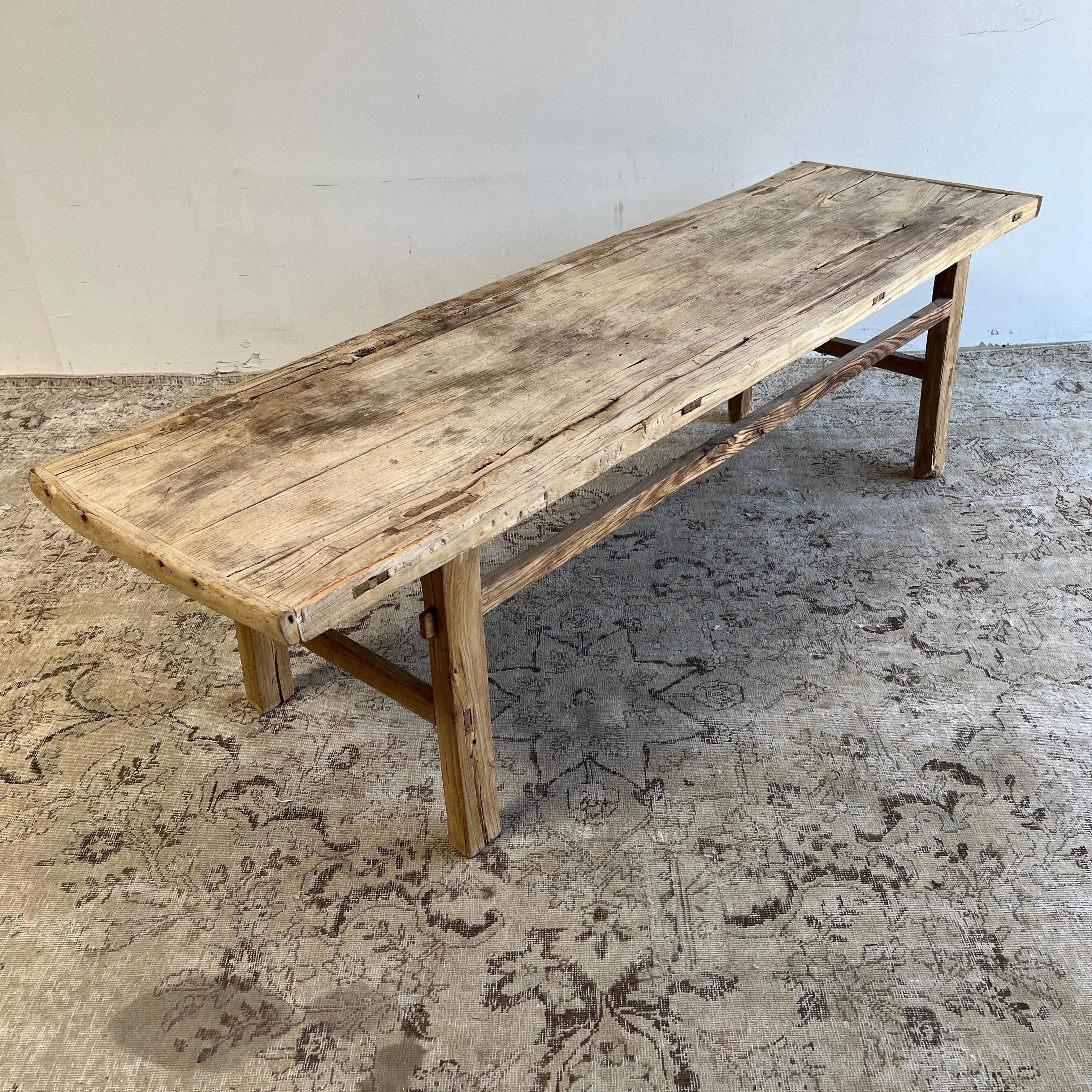 Elm Wood Wide Seat Bench or Coffee Table In Good Condition For Sale In Brea, CA