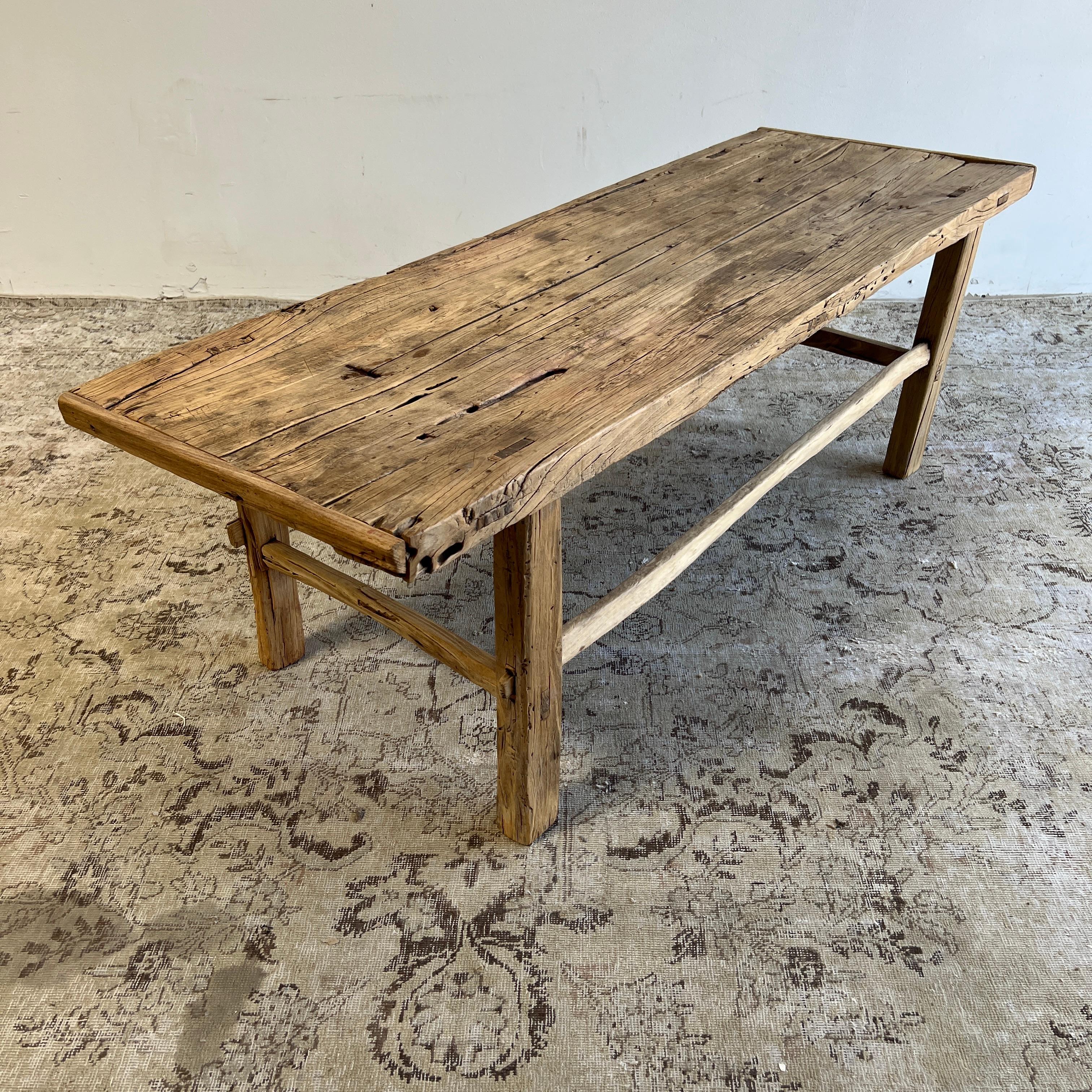Elm Wood Wide Seat Bench or Coffee Table In Good Condition In Brea, CA