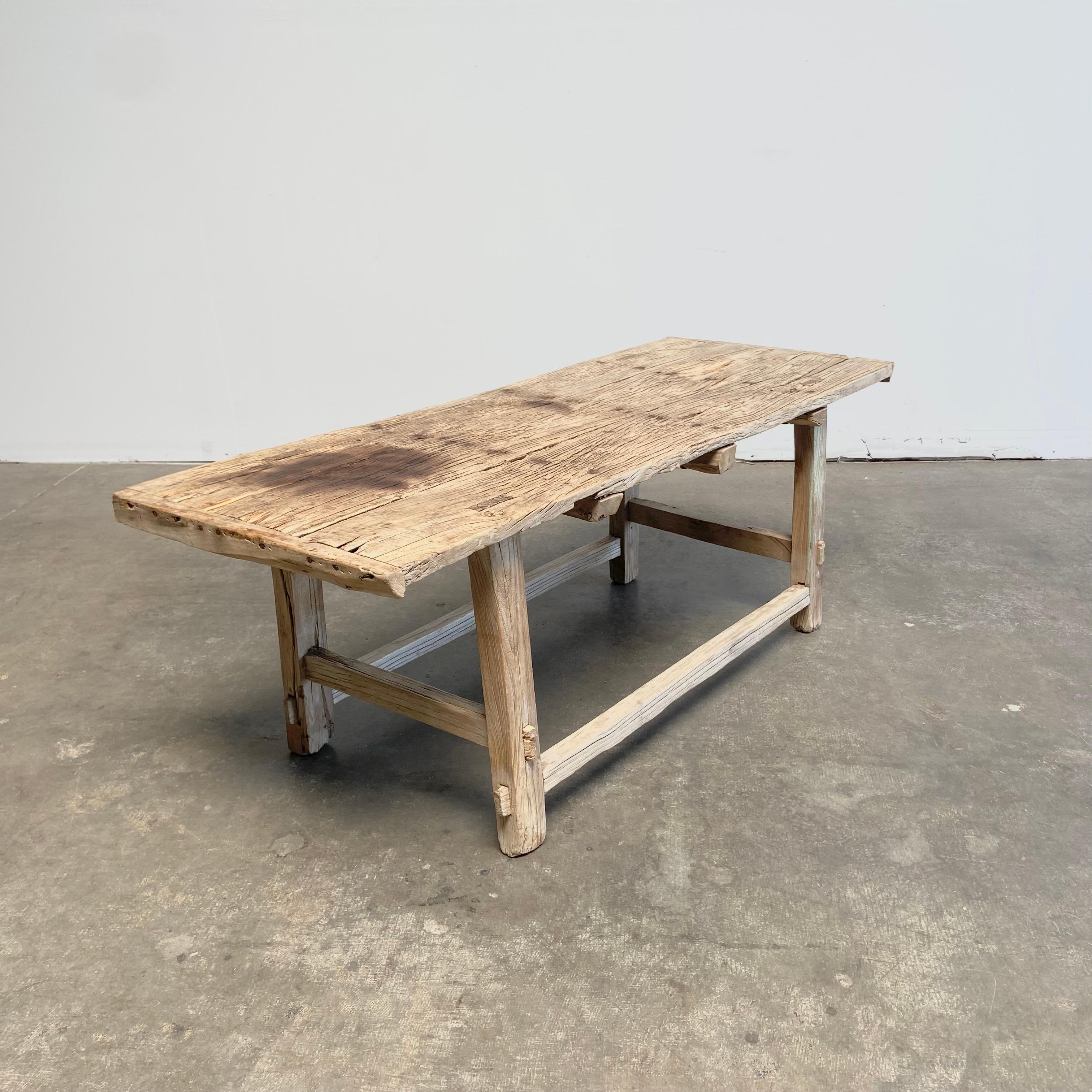 20th Century Elm Wood Wide Seat Bench or Coffee Table For Sale