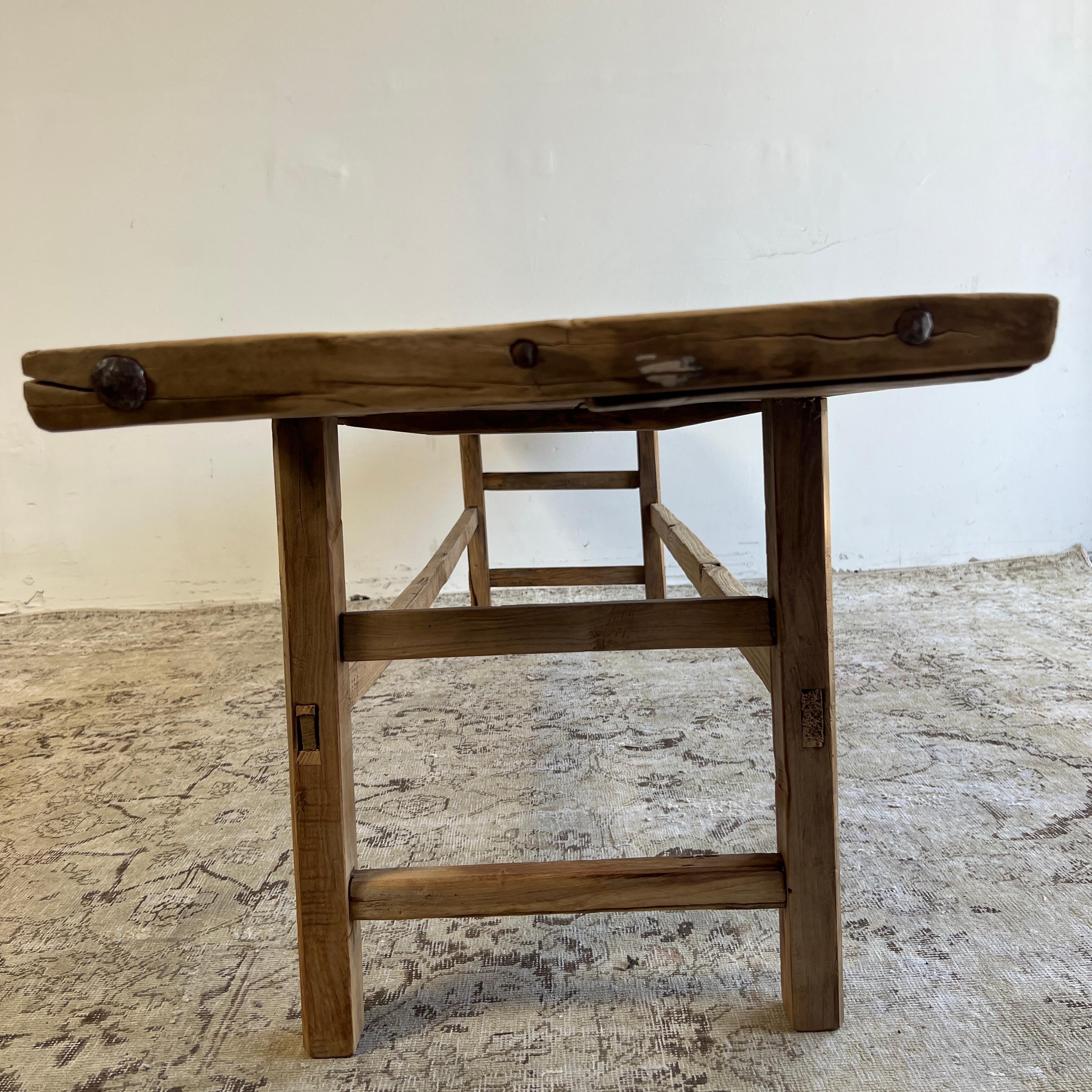 20th Century Elm Wood Wide Seat Bench or Coffee Table