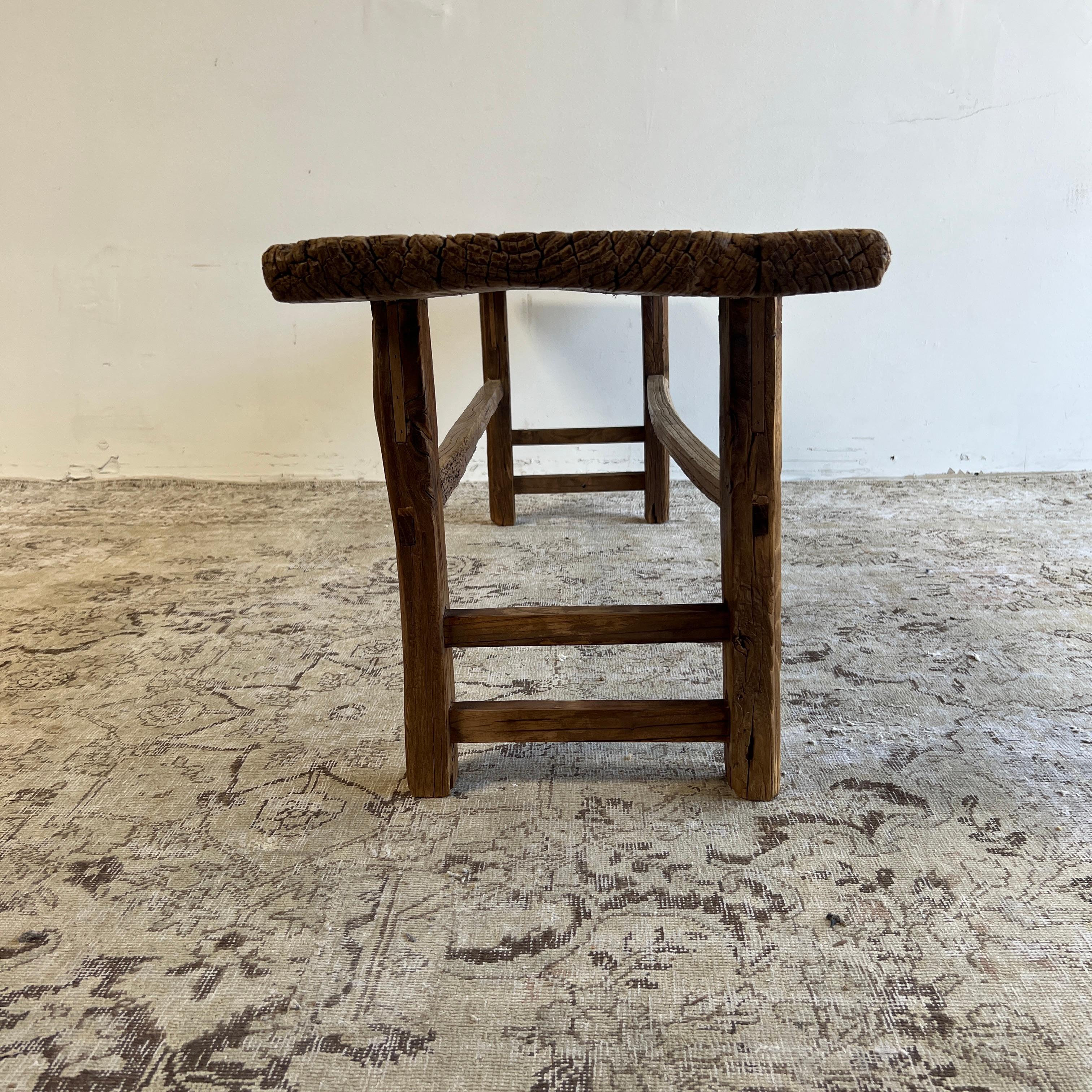 20th Century Elm Wood Wide Seat Bench or Coffee Table