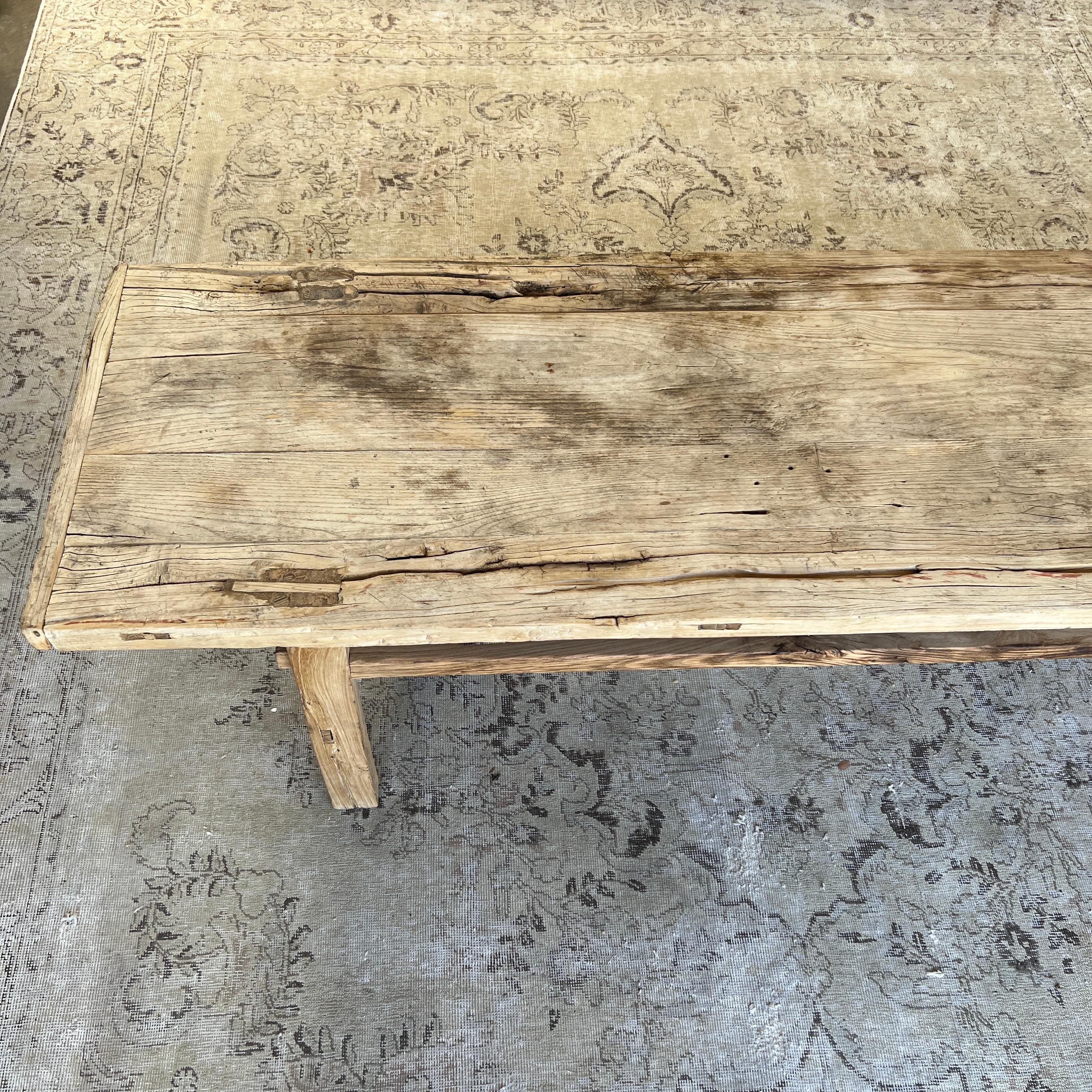 Elm Wood Wide Seat Bench or Coffee Table For Sale 3