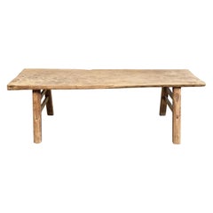 Vintage Elm Wood Wide Seat Bench or Coffee Table