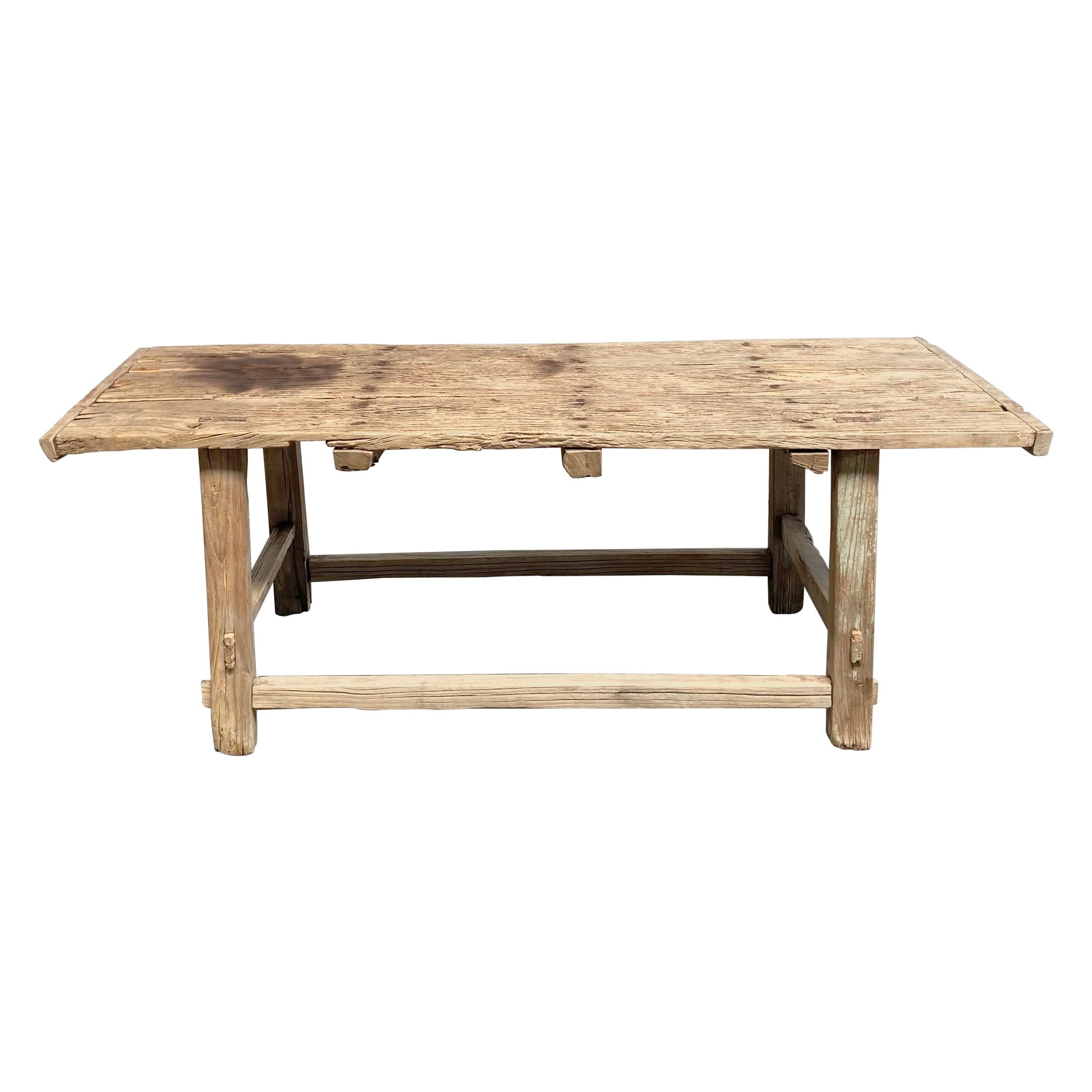 Elm Wood Wide Seat Bench or Coffee Table For Sale