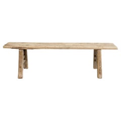 Vintage Elm Wood Wide Seat Bench or Coffee Table