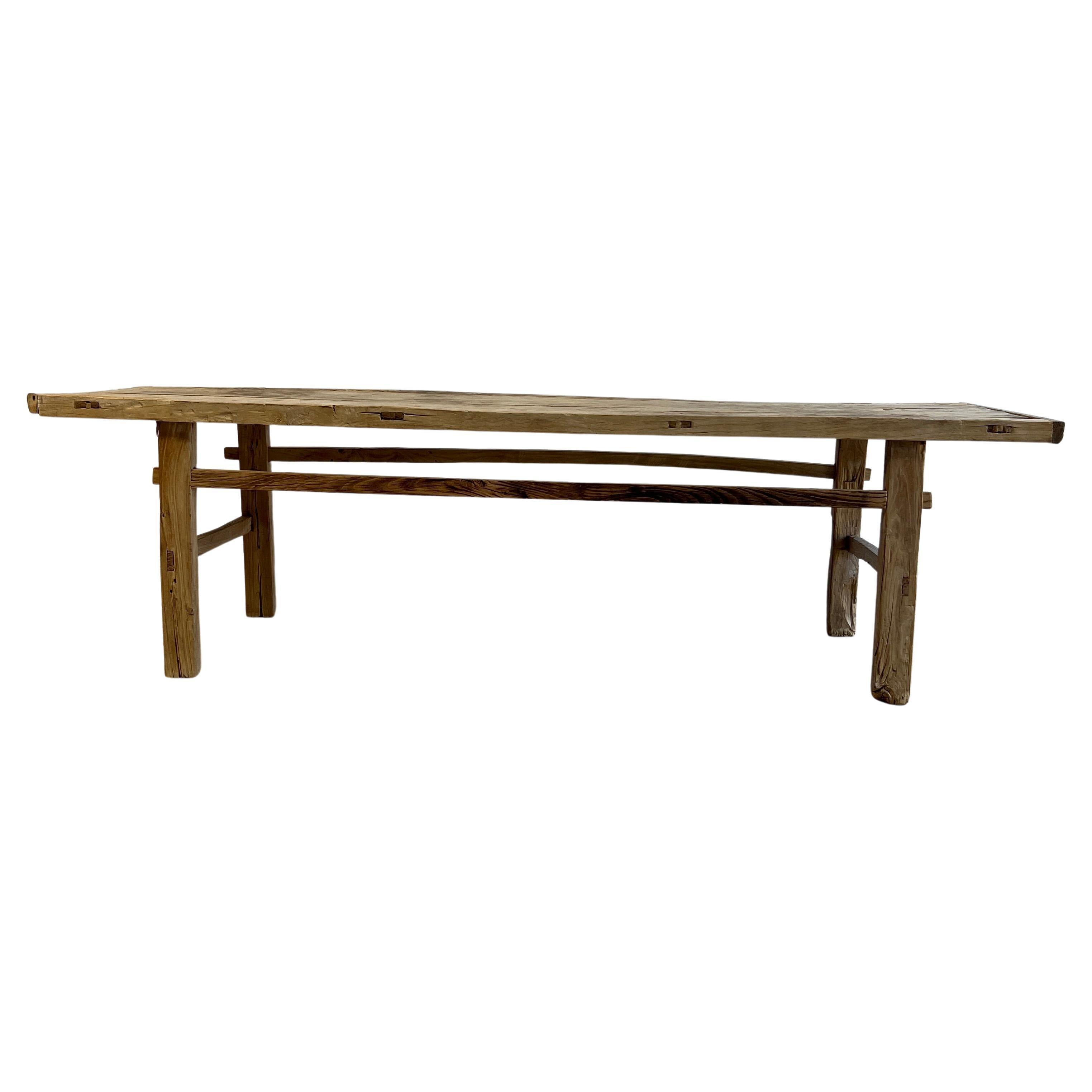 Elm Wood Wide Seat Bench or Coffee Table For Sale