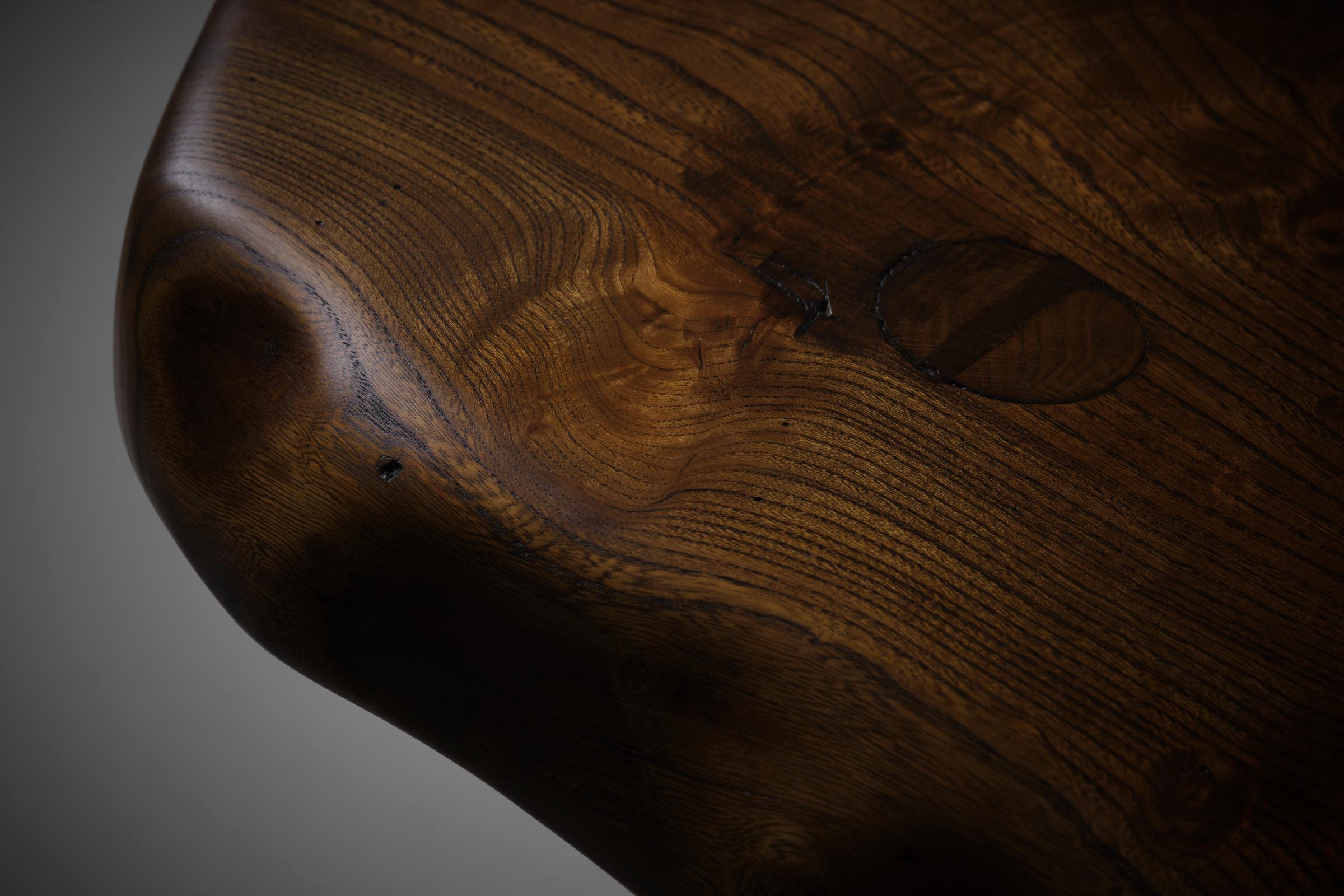 Elm wooden Free Form coffee table, France 1960s 4