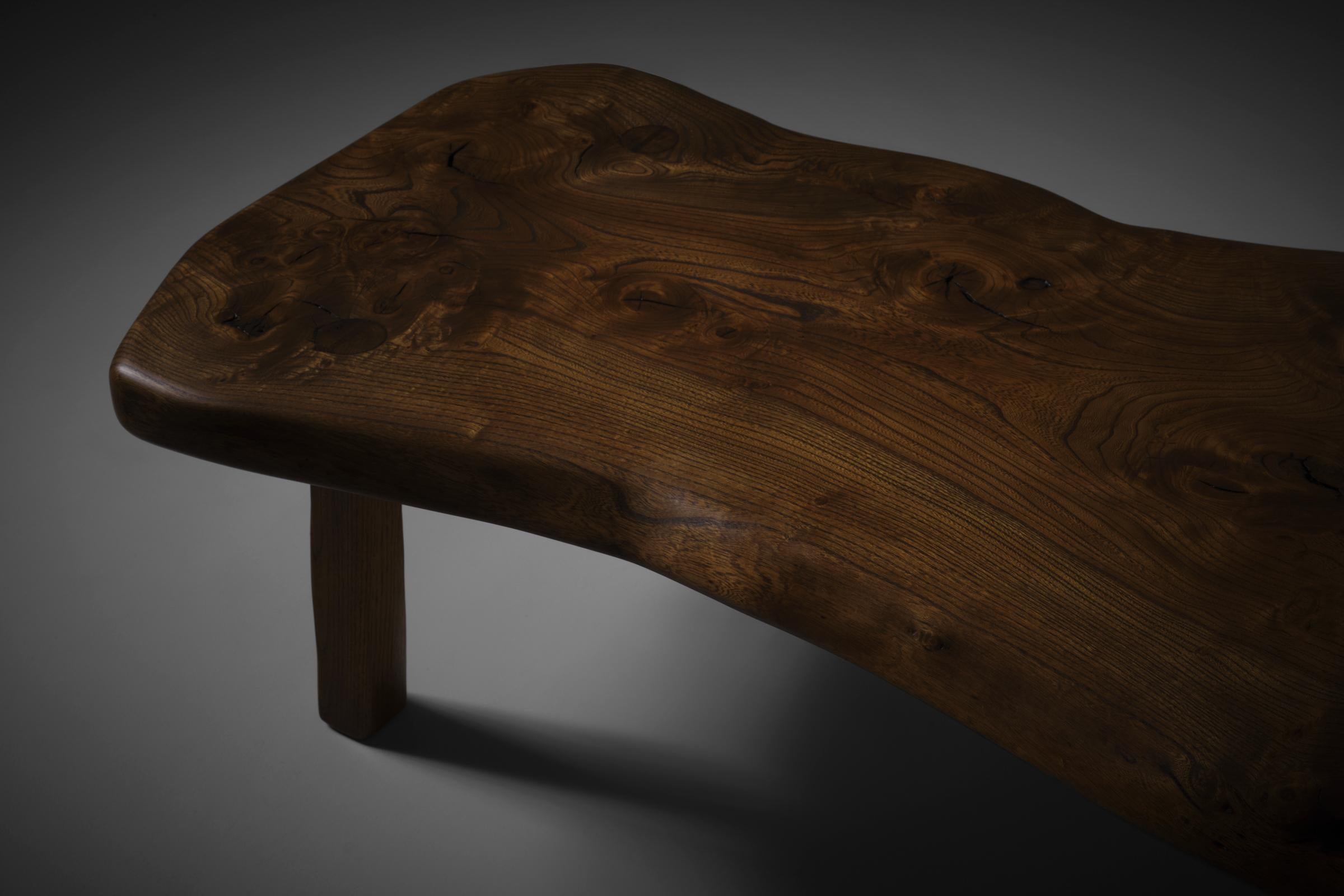 Mid-Century Modern Elm wooden Free Form coffee table, France 1960s