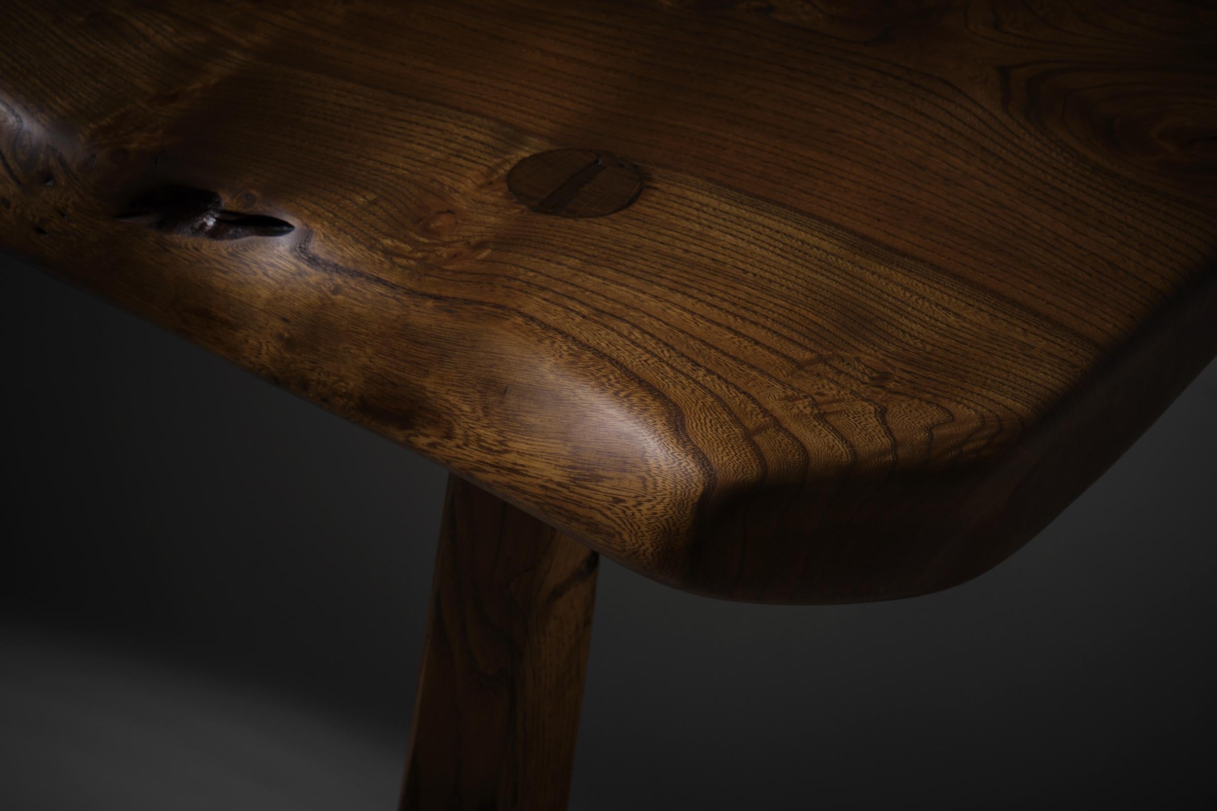 Elm wooden Free Form coffee table, France 1960s 1