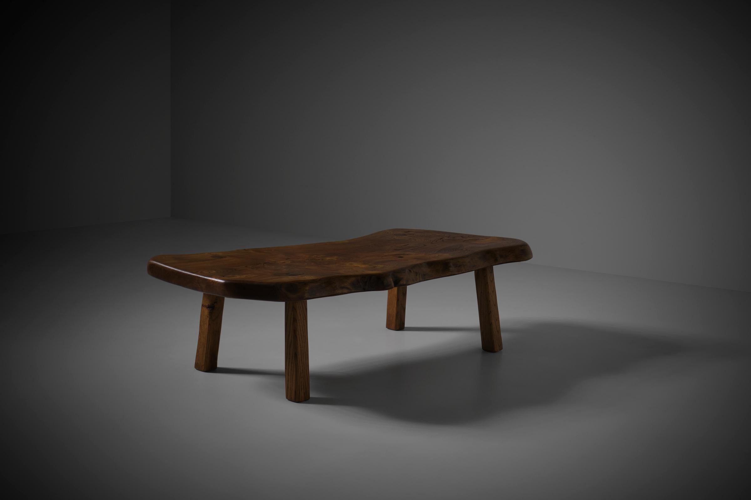Elm wooden Free Form coffee table, France 1960s 2
