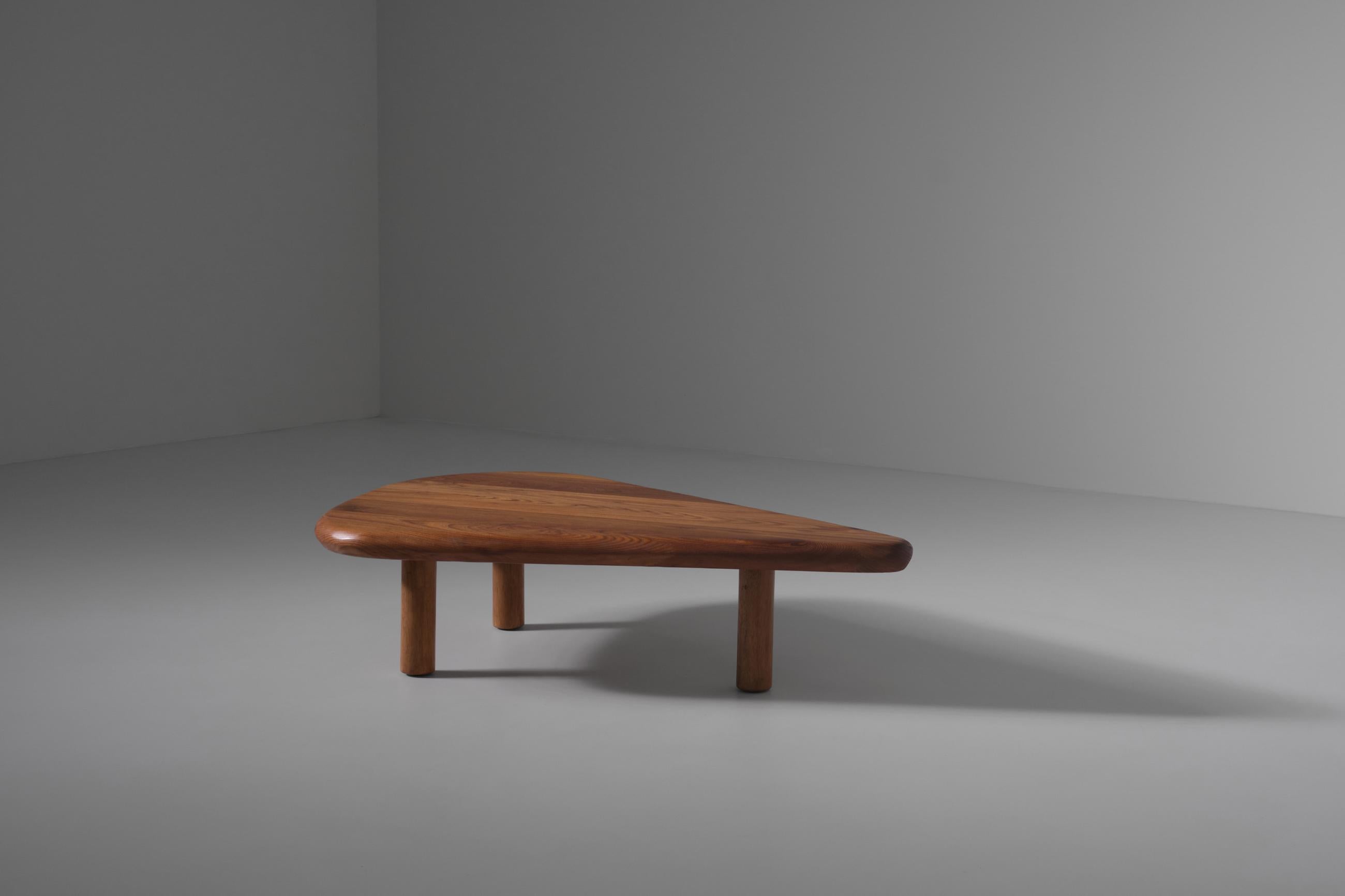 Elm Wooden Free Form Coffee Table, France 1970s 5