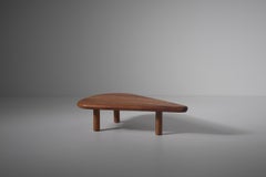 Elm Wooden Free Form Coffee Table, France 1970s