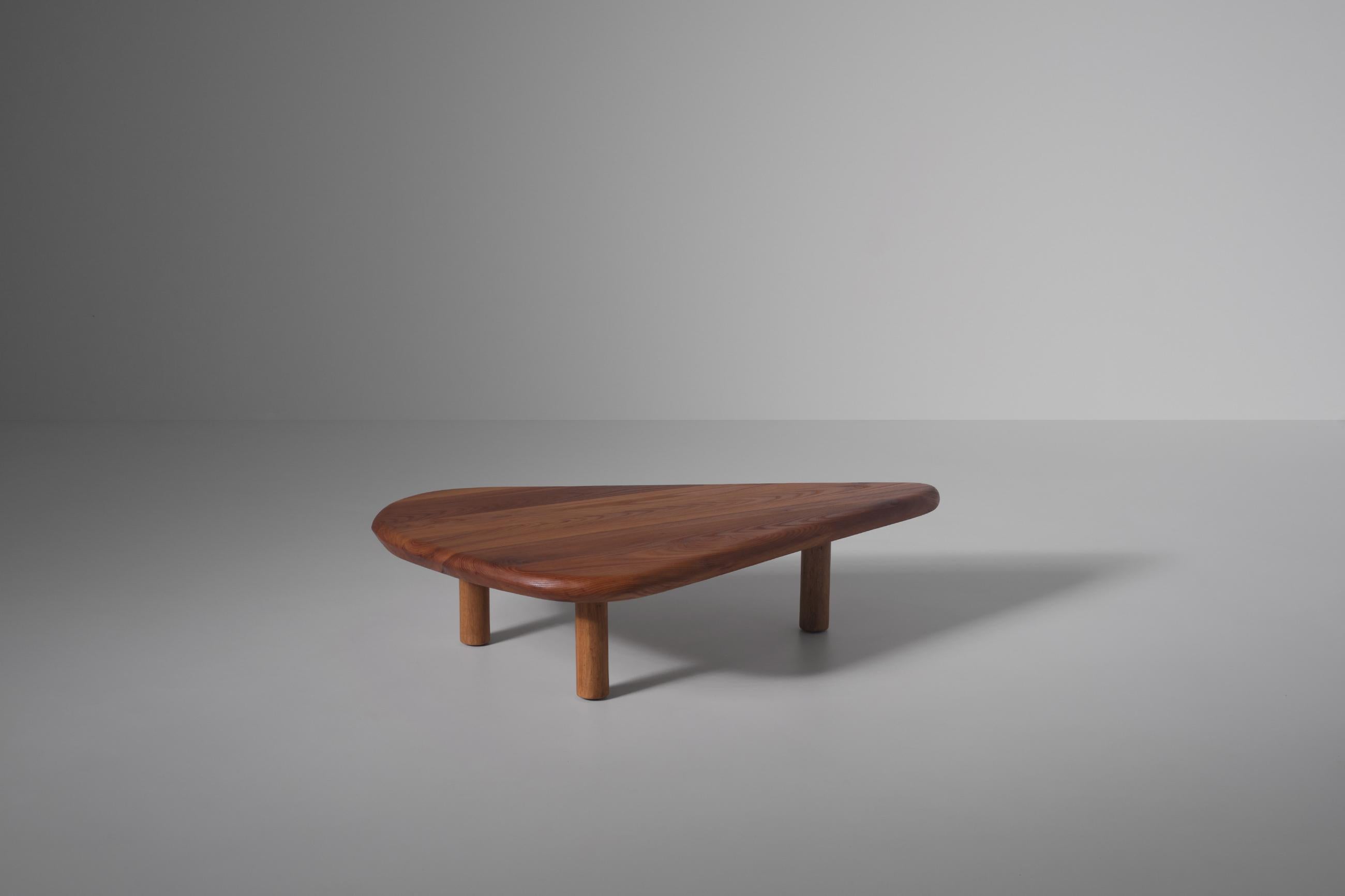 French Elm Wooden Free Form Coffee Table, France 1970s
