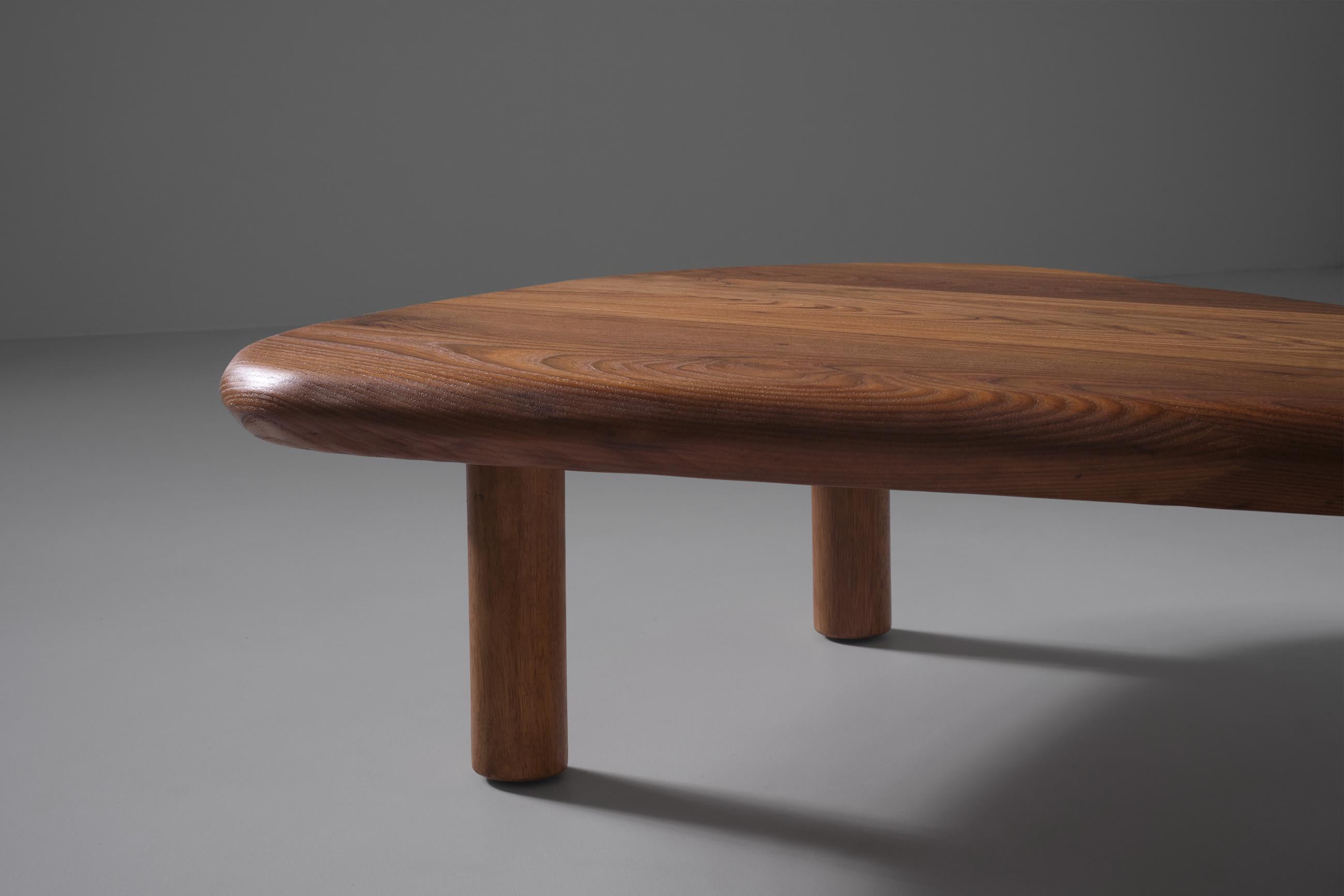 20th Century Elm Wooden Free Form Coffee Table, France 1970s