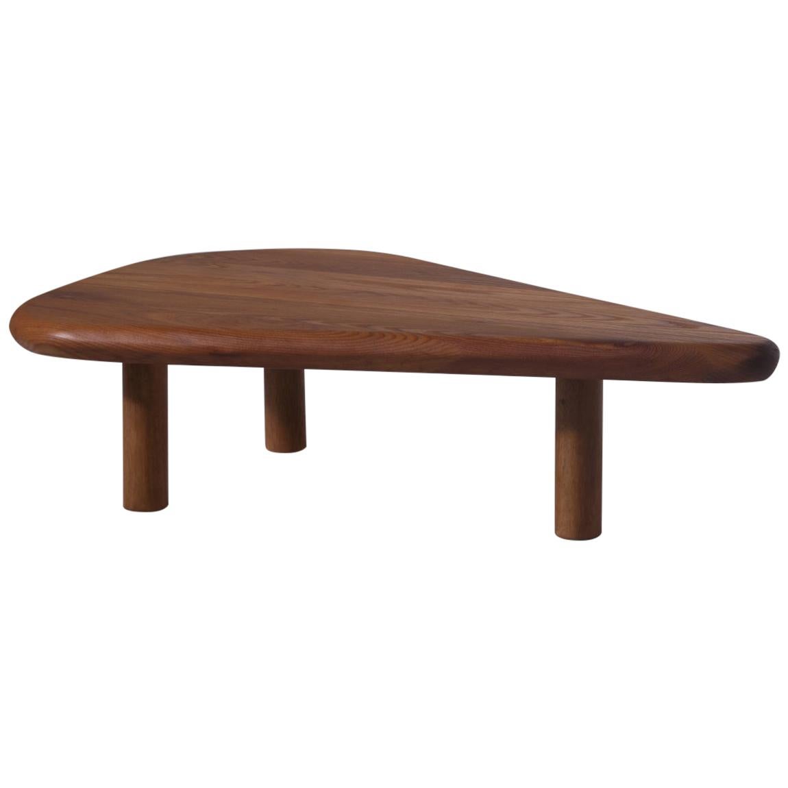 Elm Wooden Free Form Coffee Table, France 1970s