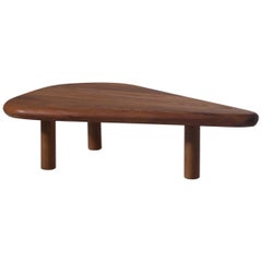 Elm Wooden Free Form Coffee Table, France 1970s