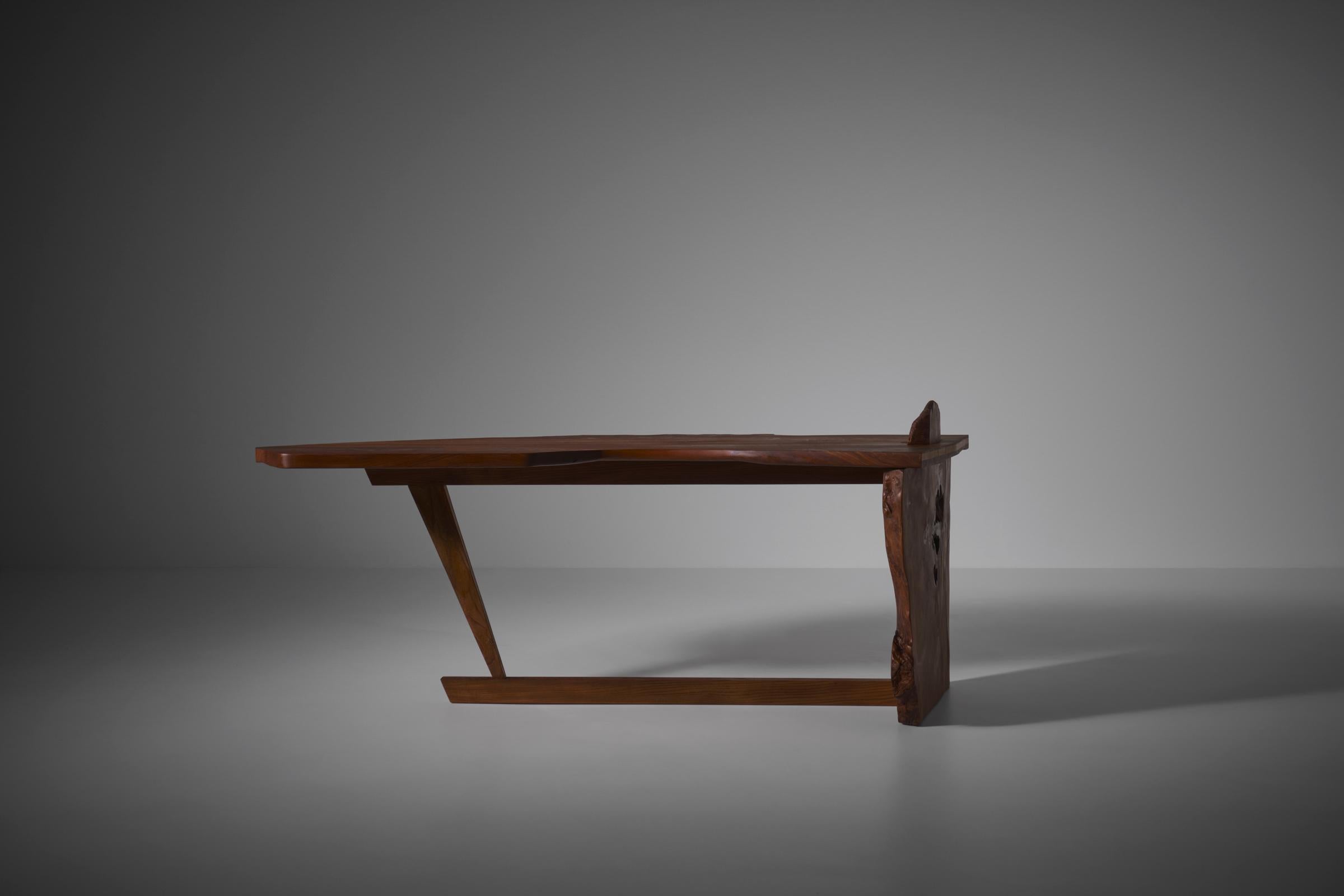 Elm Wooden Live Edge Free Form Desk, France 1970s 5