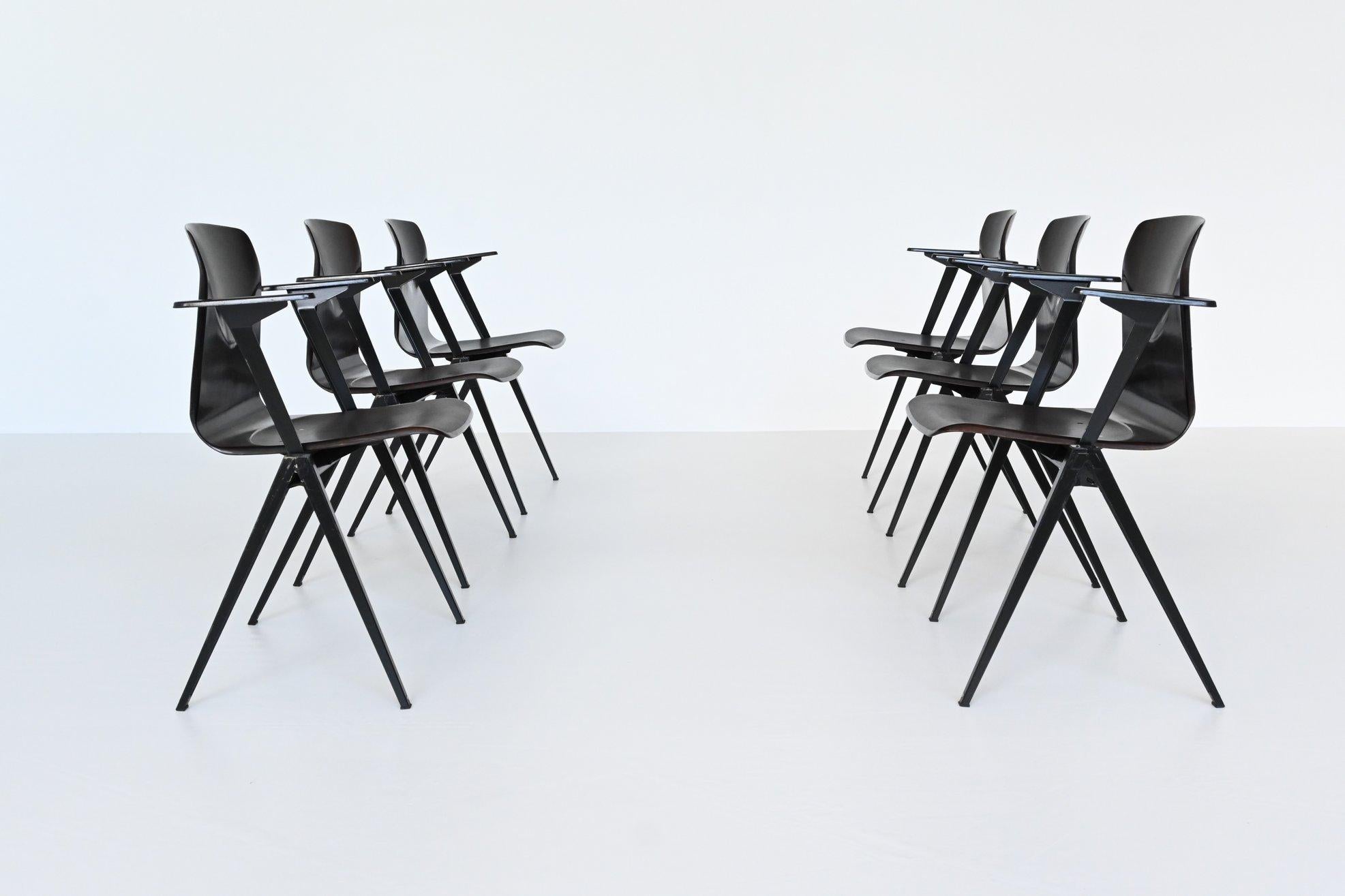 Mid-Century Modern Elmar Flototto Model S22 Stacking Chairs with Arms Pagholz Germany 1970