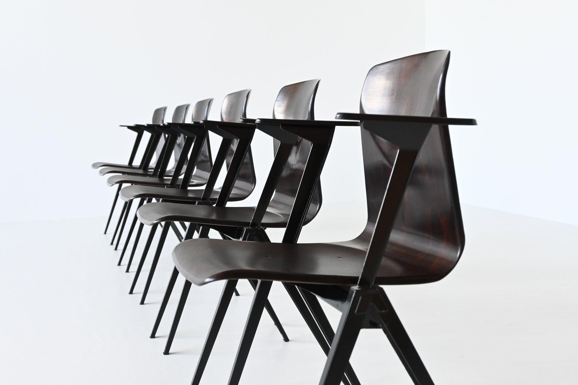 Lacquered Elmar Flototto Model S22 Stacking Chairs with Arms Pagholz Germany 1970